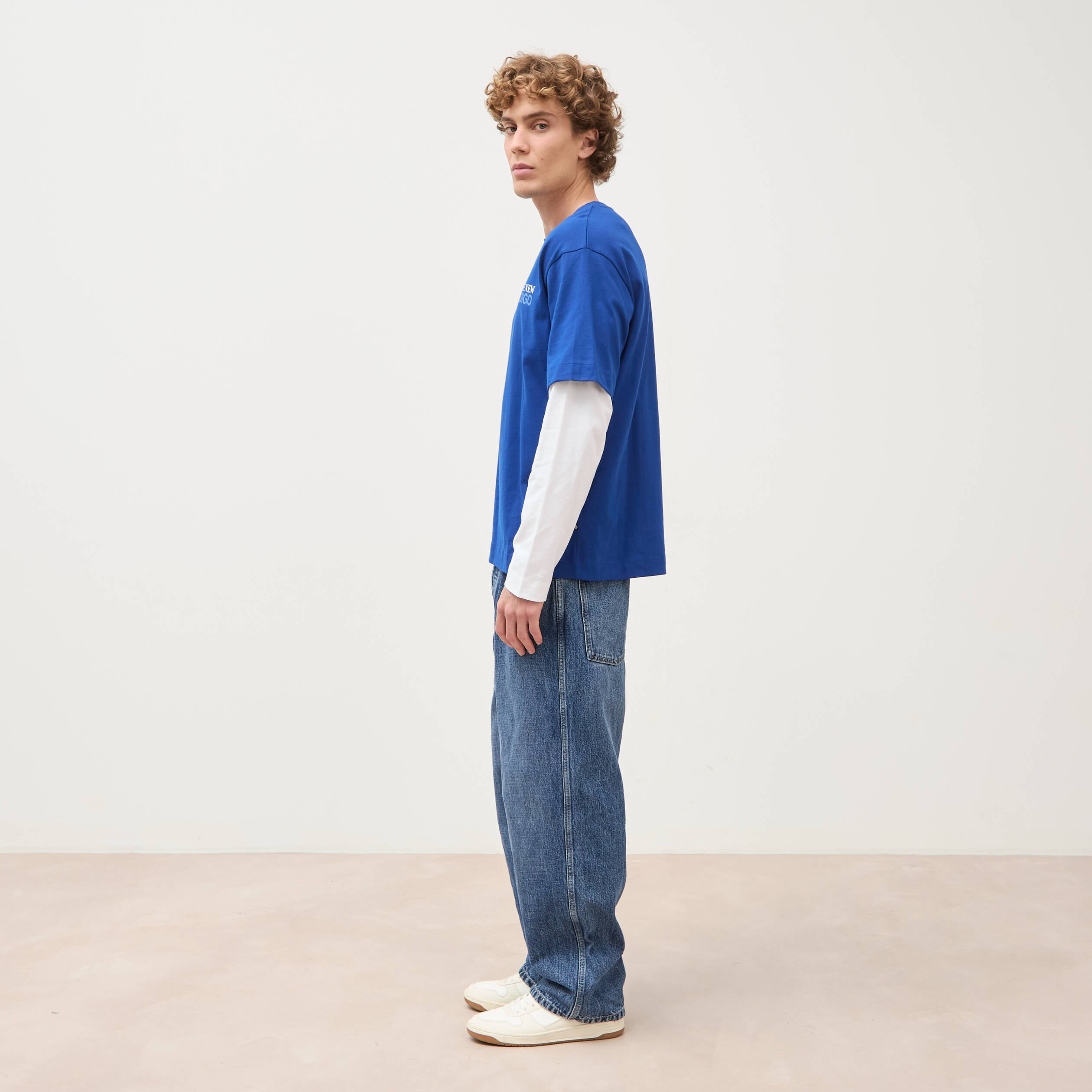 T-shirt ample en coton manches courtes bleu electrique homme