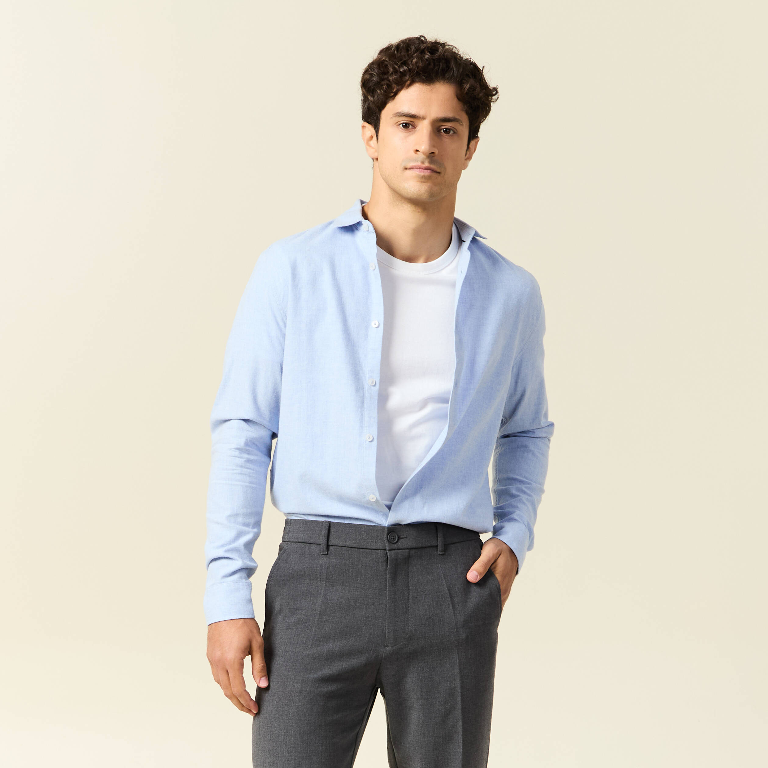 Chemise col classique manches longues bleu ciel homme