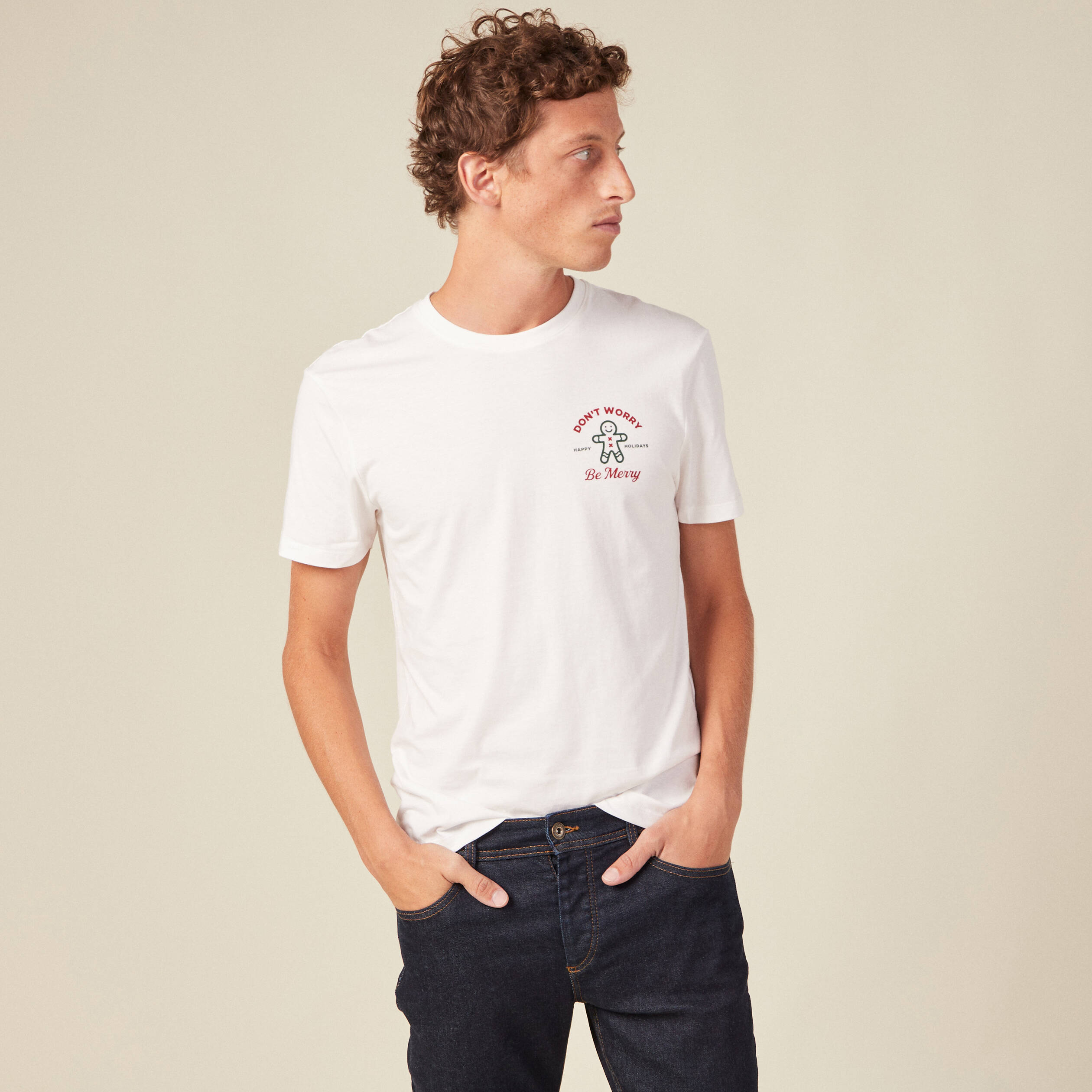 T-shirt manches courtes ecru homme