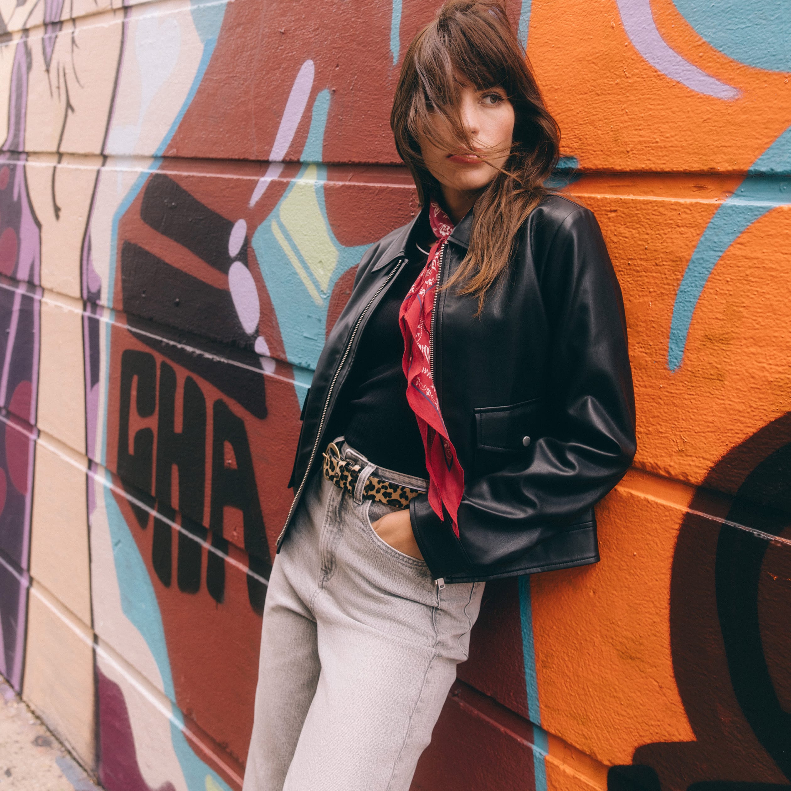 Blouson simili cuir noir femme