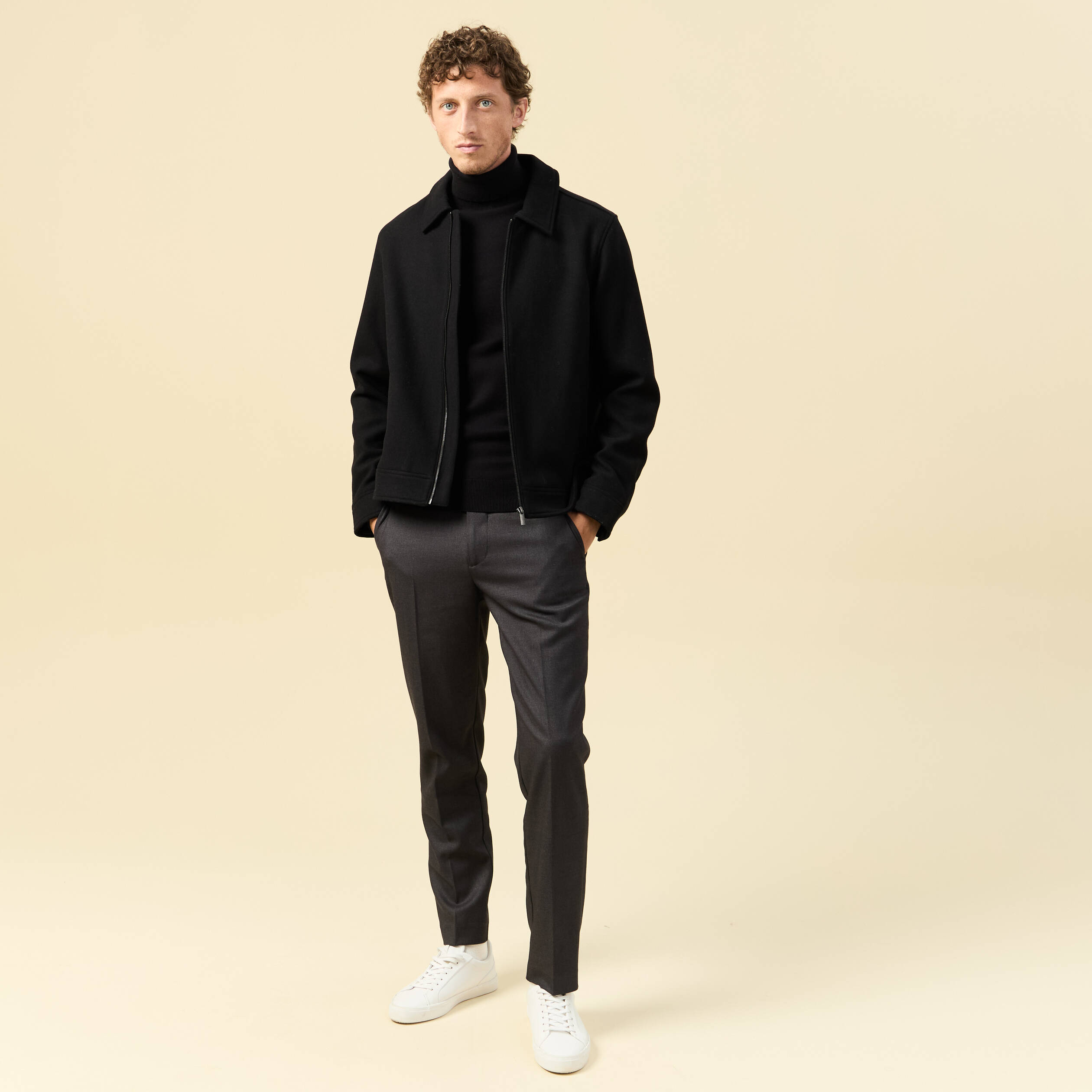 Veste oversize courte col classique noir homme