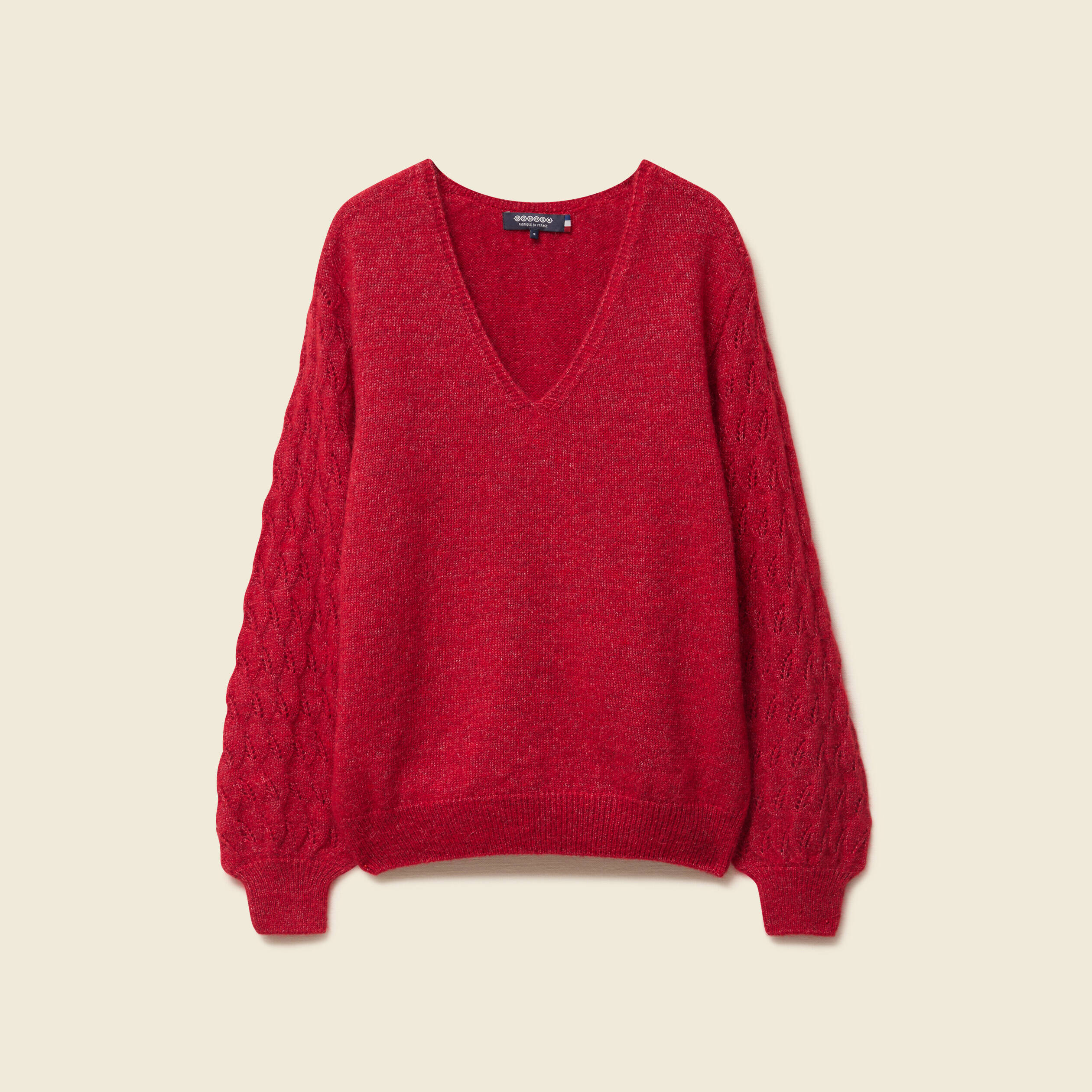 pull ajoure col v manches longues rouge femme Pull ajouré col V manches longues rouge femme