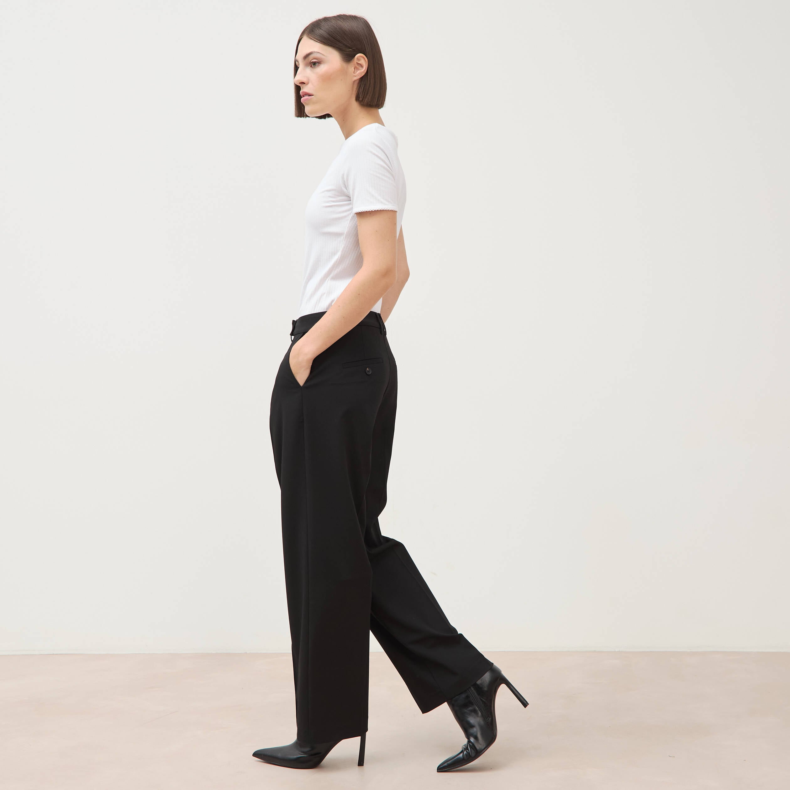 Pantalon droit taille haute noir femme