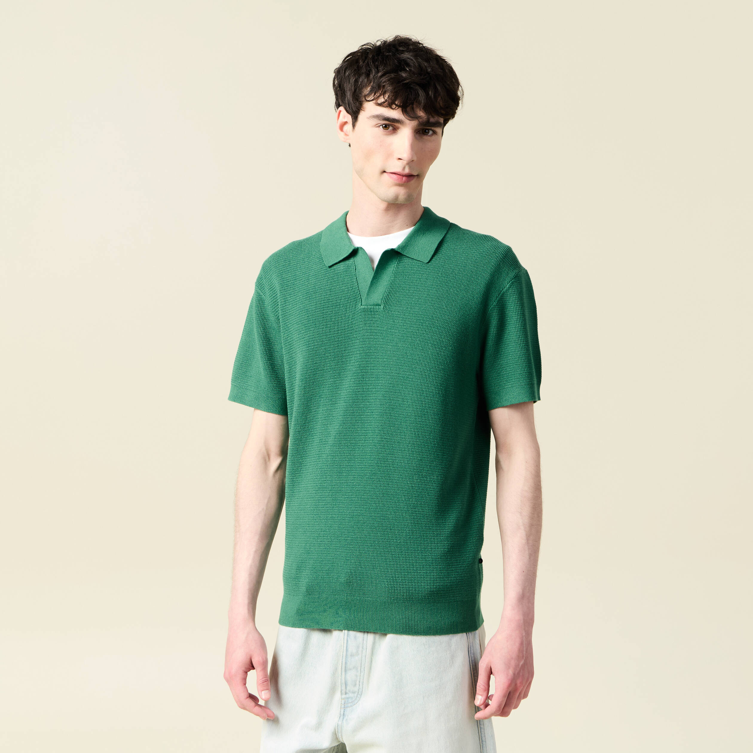 Polo cintré manches courtes vert homme
