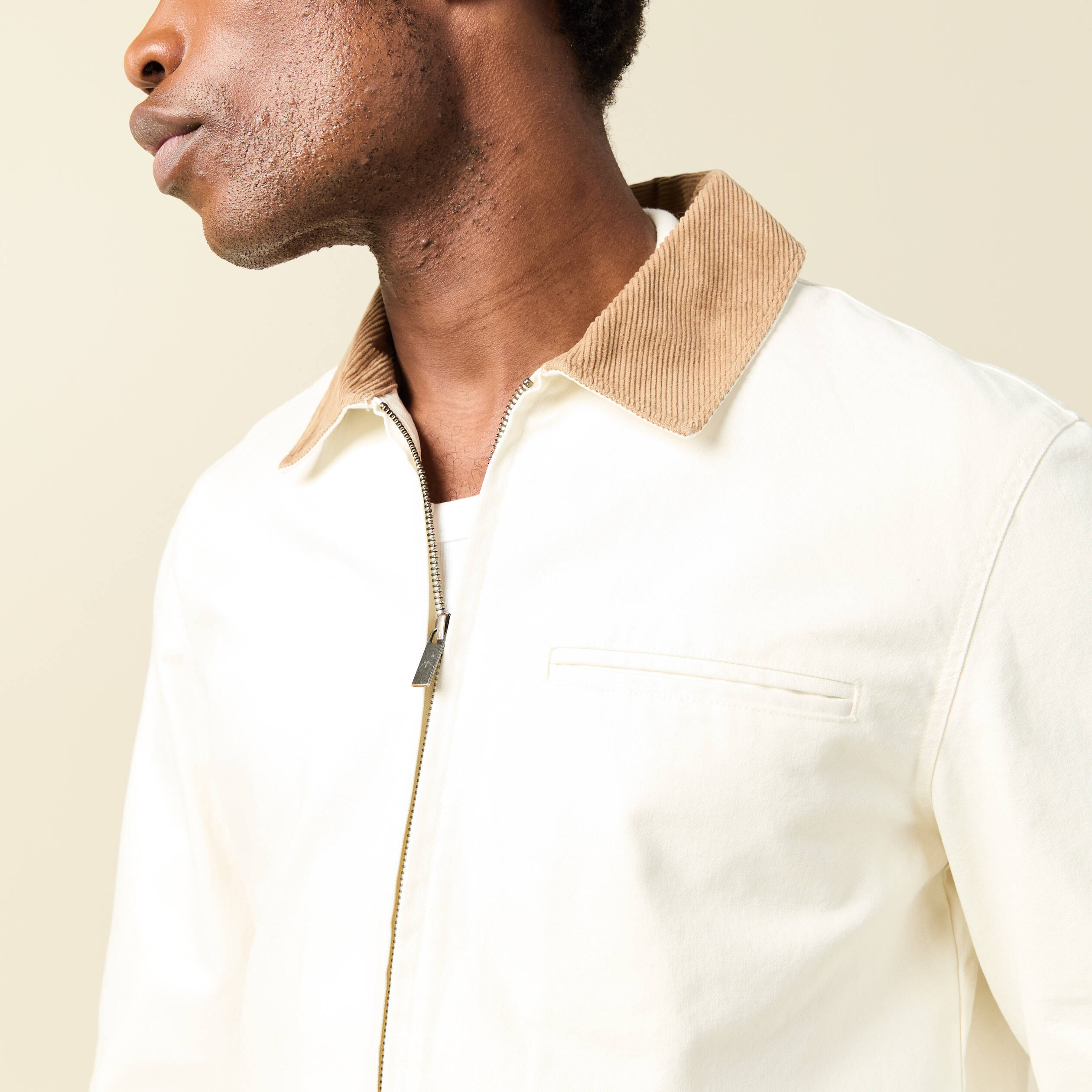 Blouson manches longues en coton ecru homme