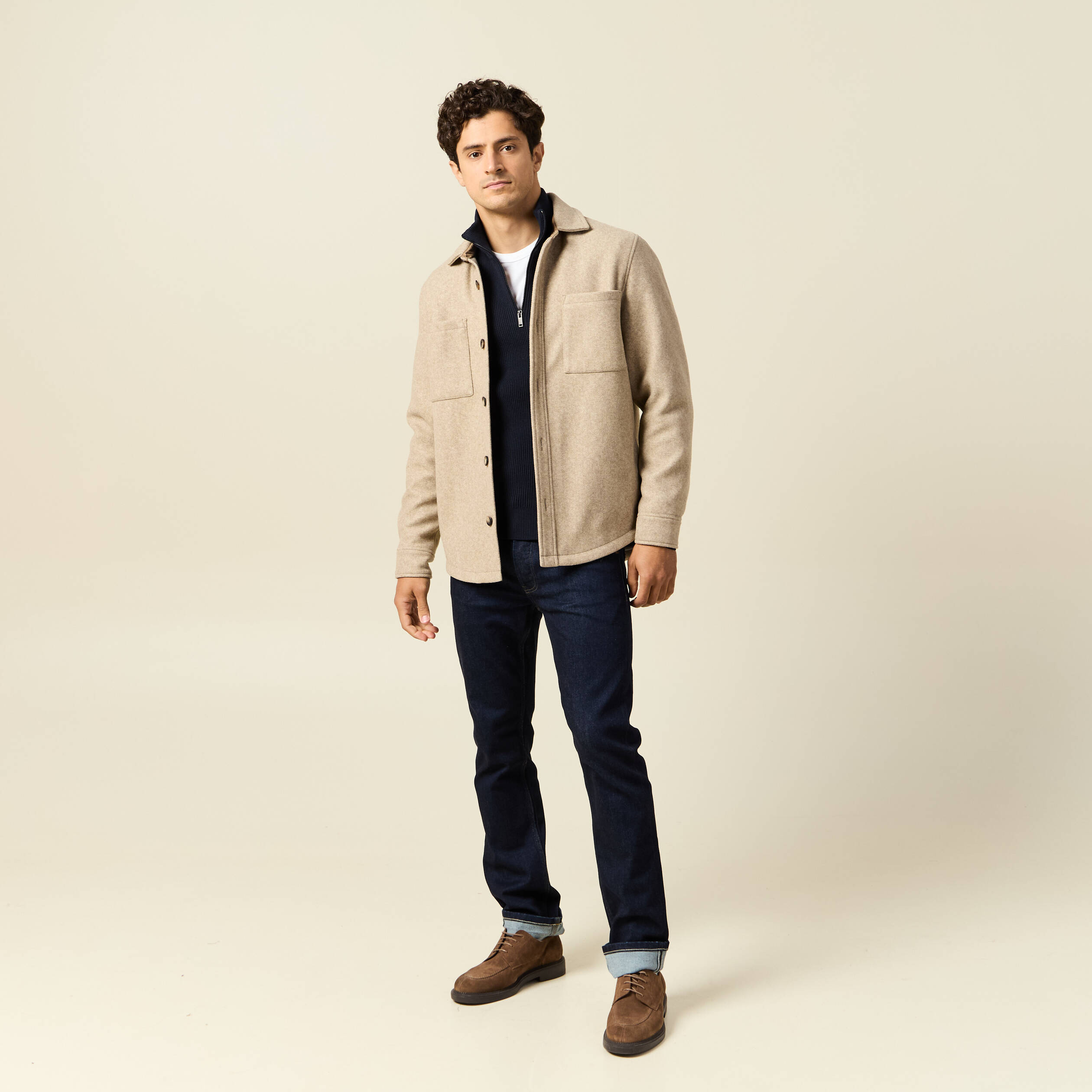 Pull col camionneur bleu marine homme