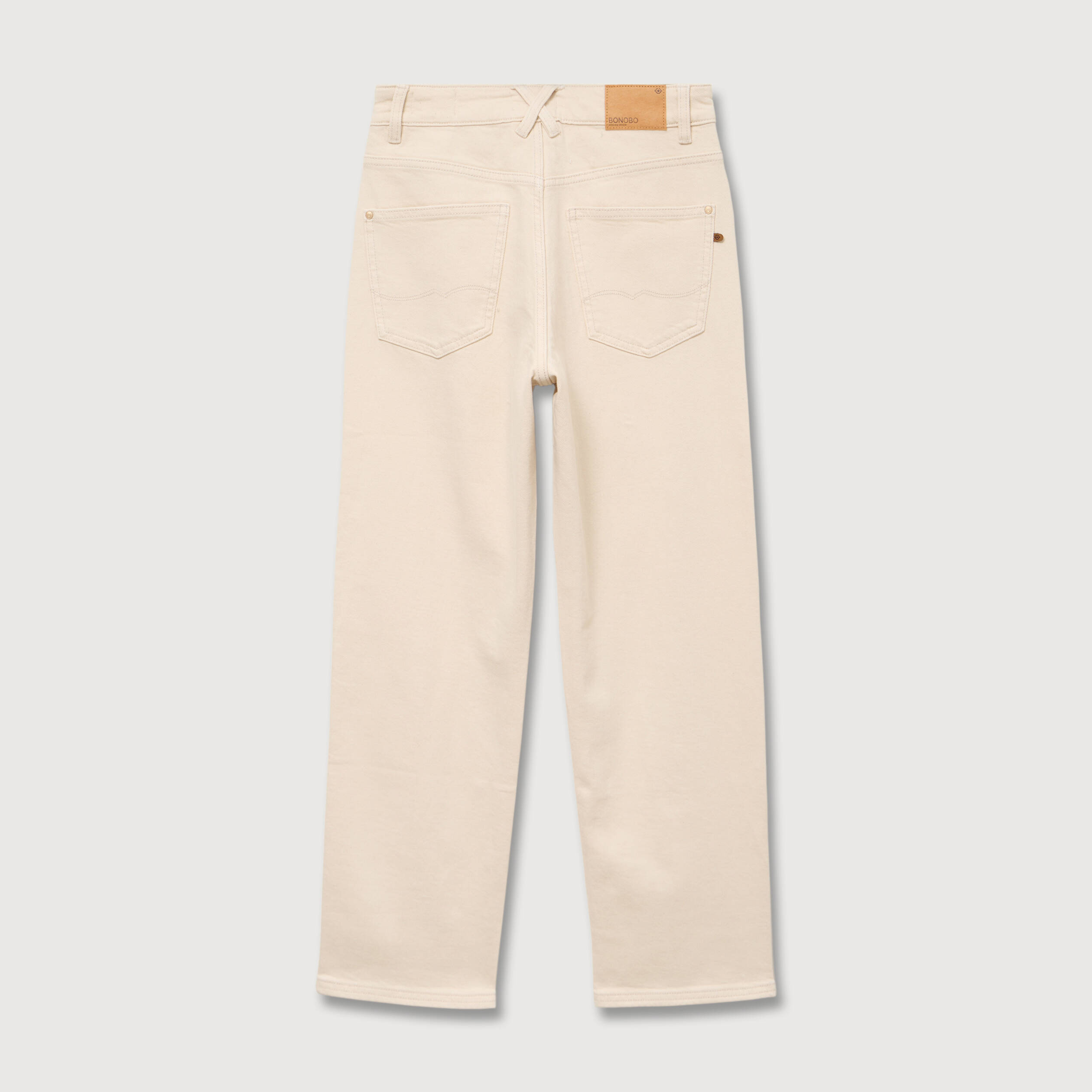 Jeans straight 7/8&egrave;me taille haute ecru femme