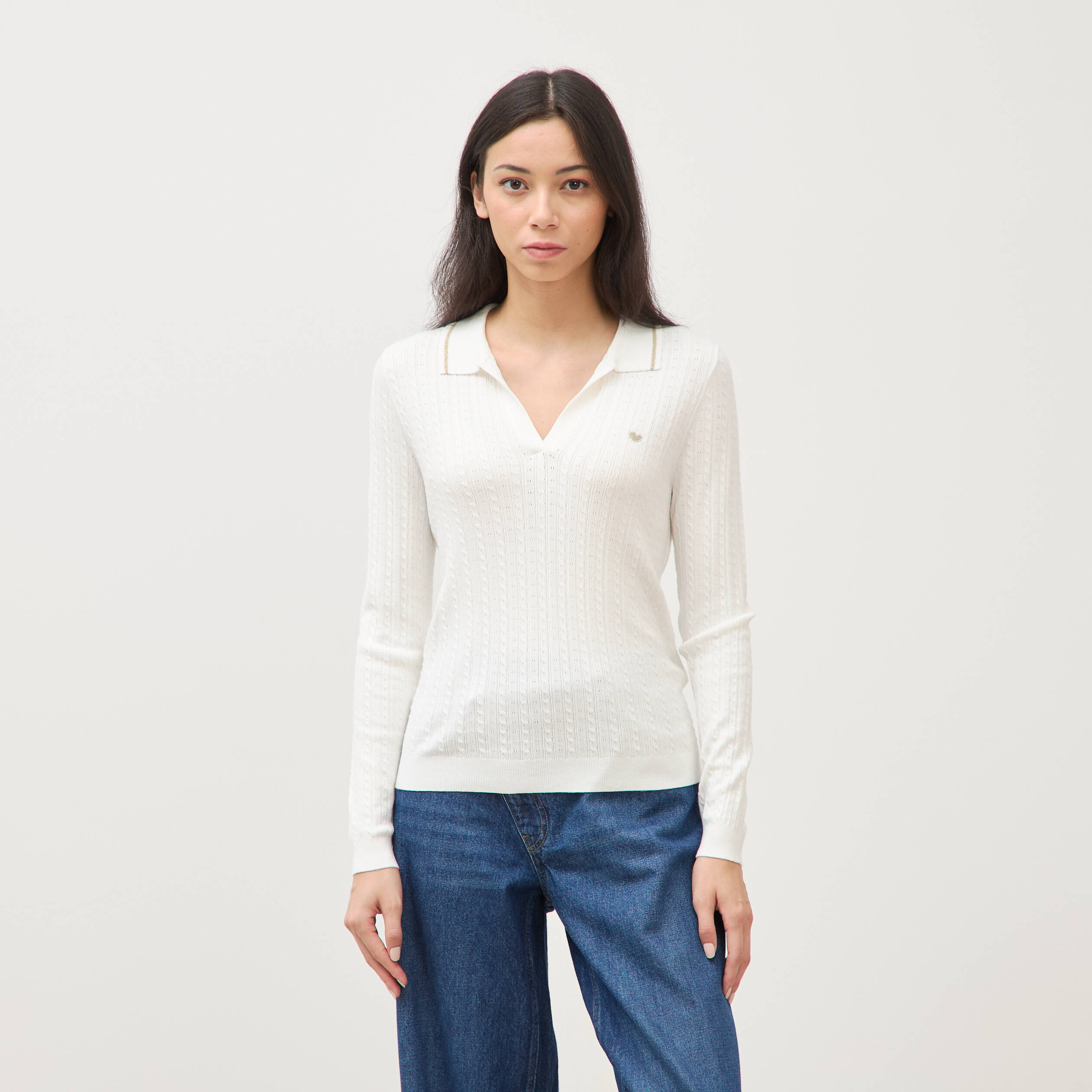 Pull droit manches longues ecru femme