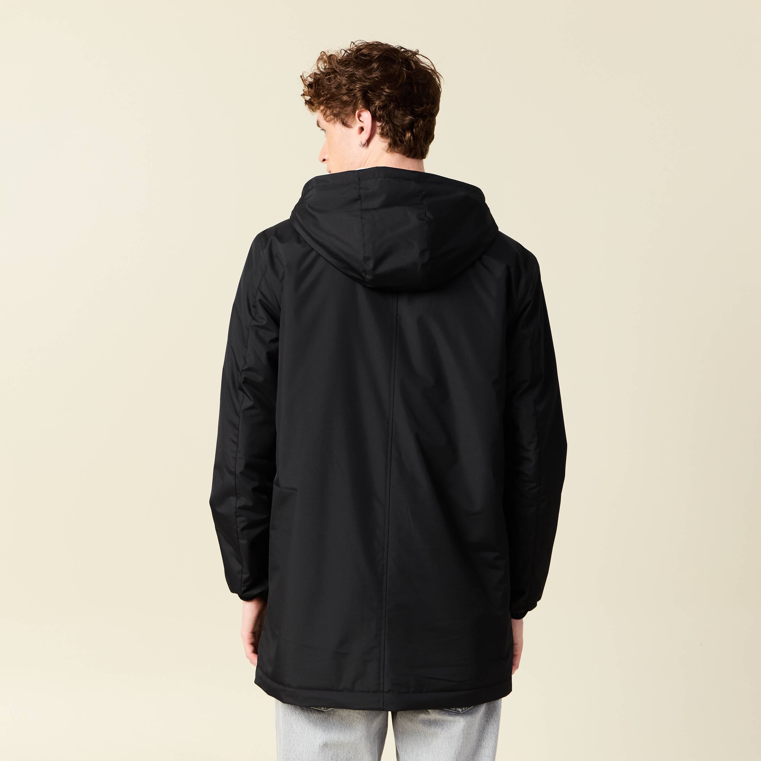 Parka longue droite &agrave; capuche noir homme