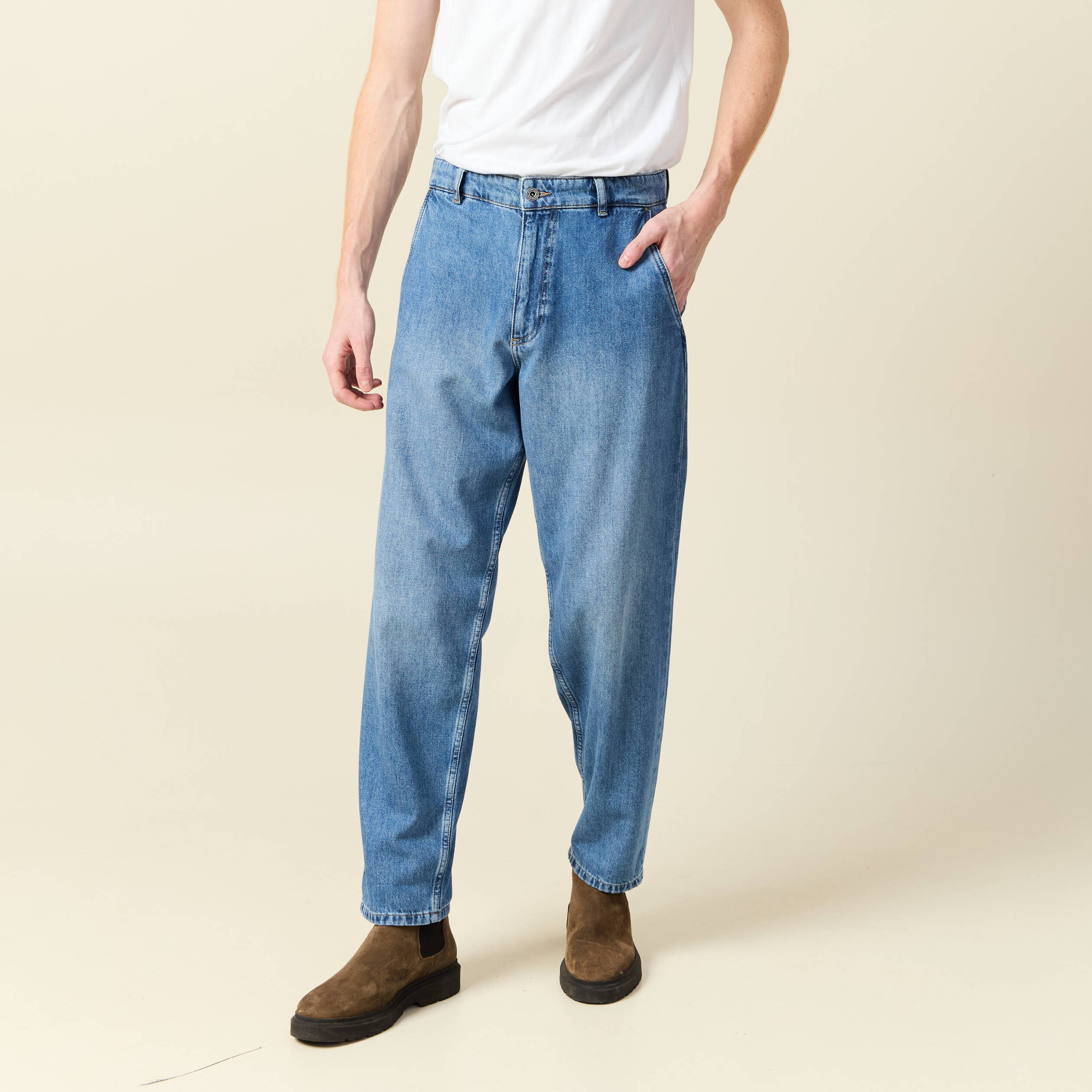 Jeans chino droit longueur 32 denim stone homme