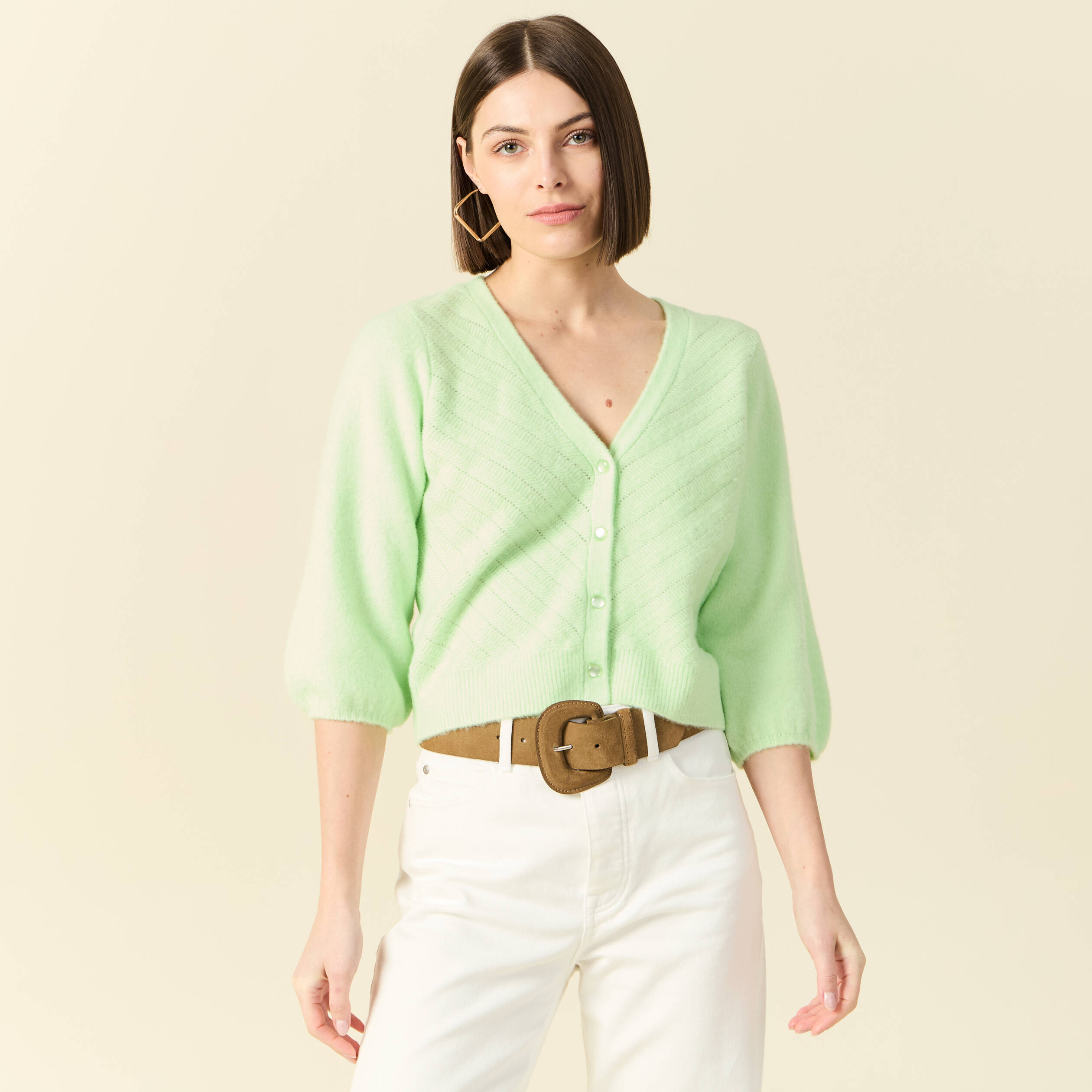 gilet manches 34 vert clair femme Gilet manches 3/4 vert clair femme