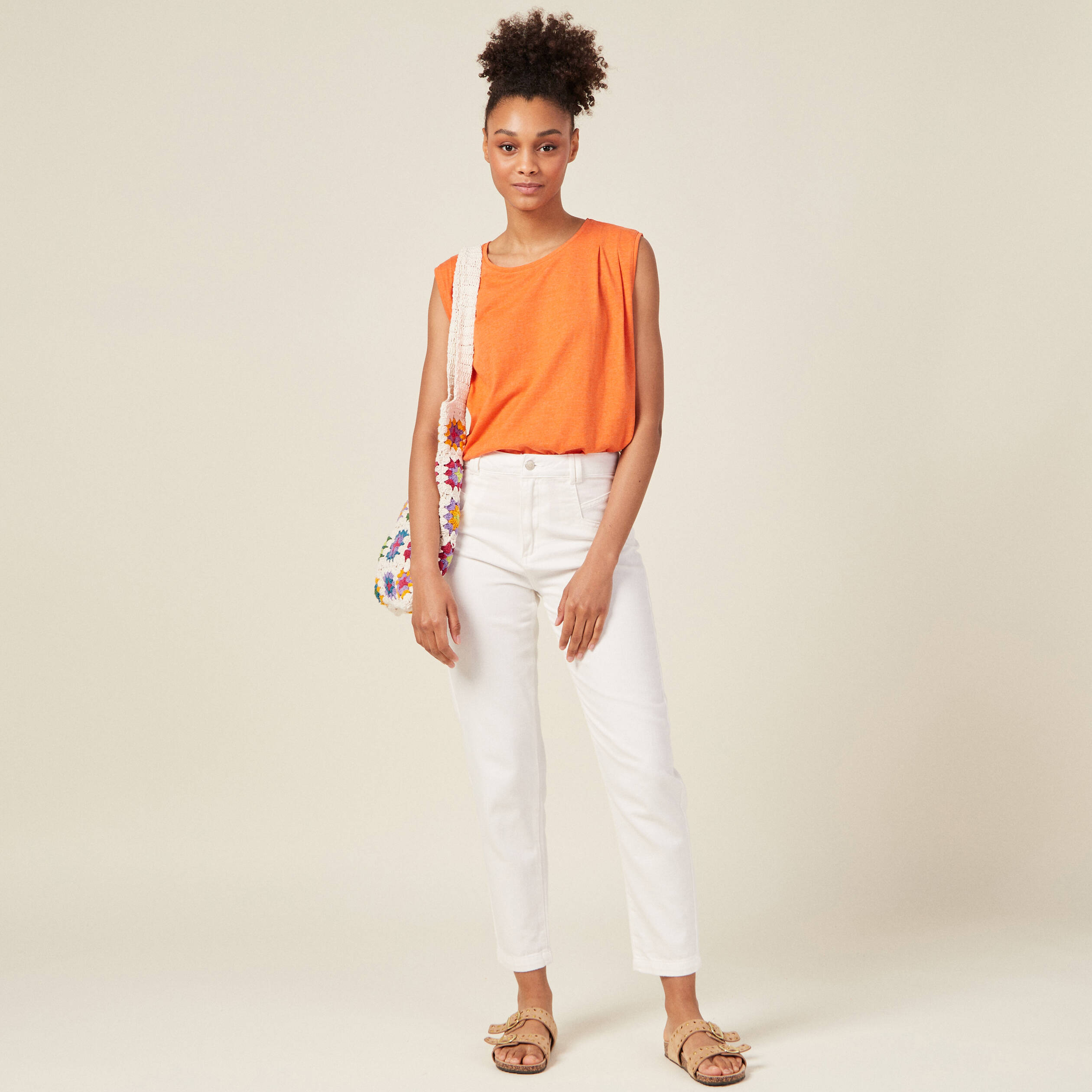 Débardeur bretelles larges orange femme