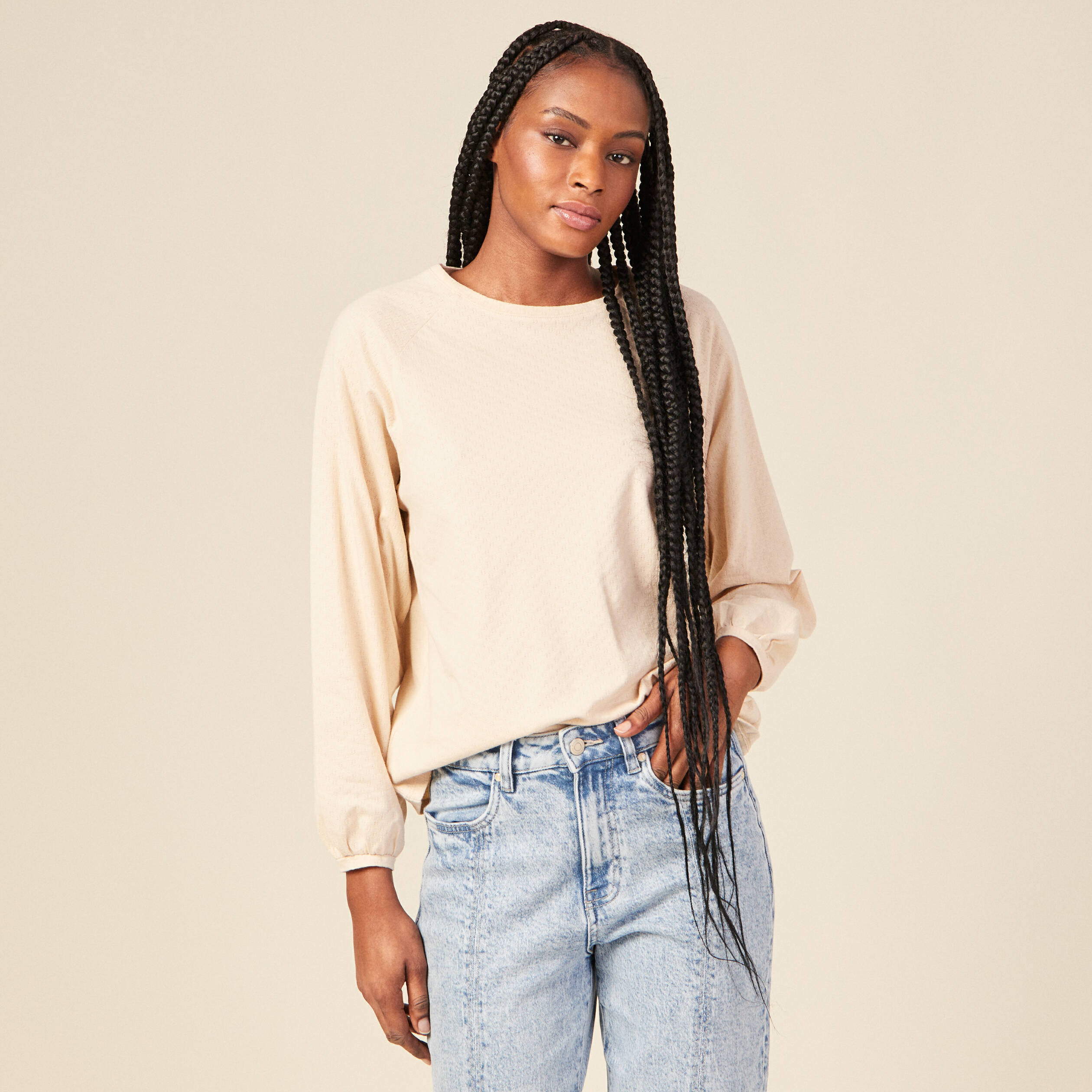 T-shirt manches longues creme femme