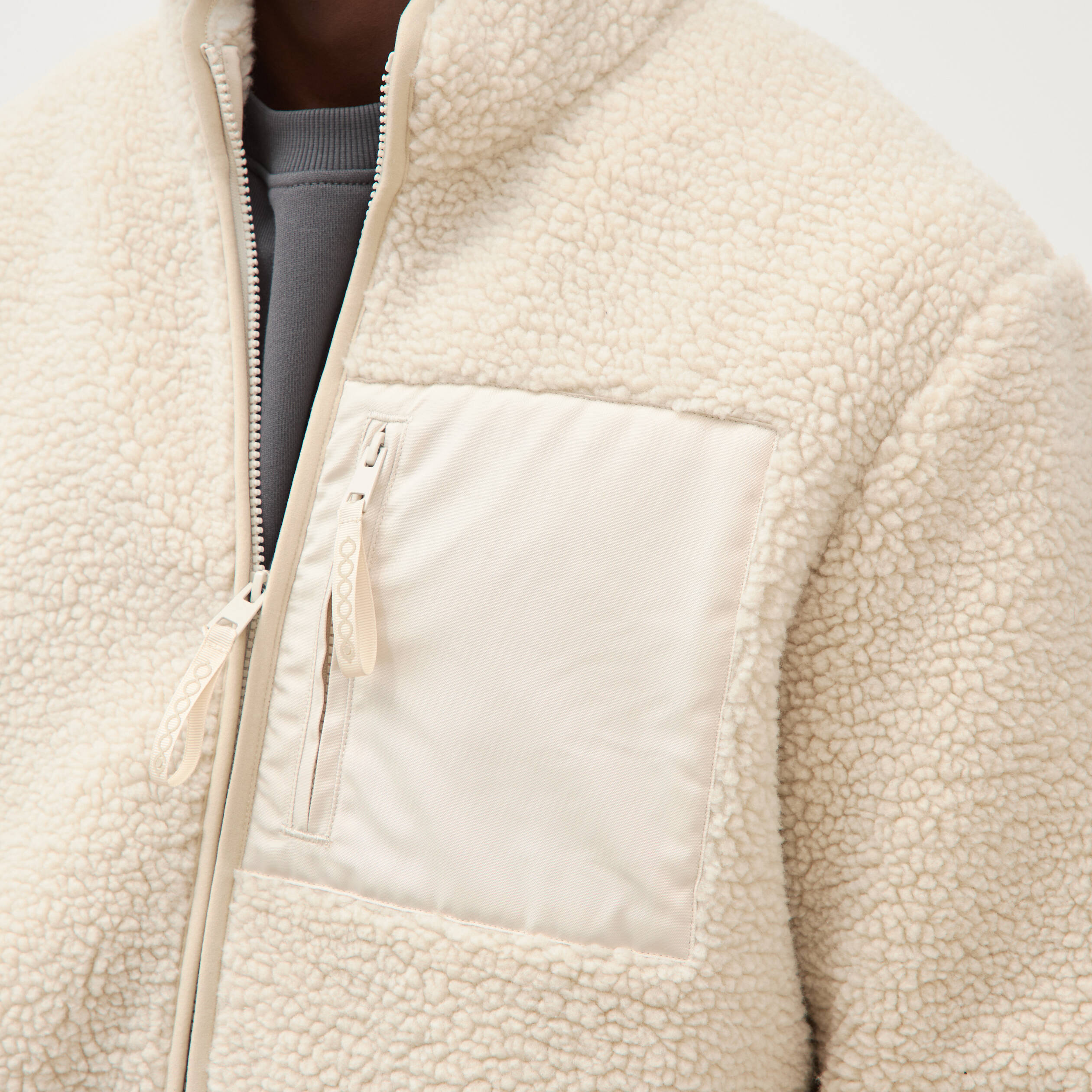 Veste droite sherpa col montant sable homme