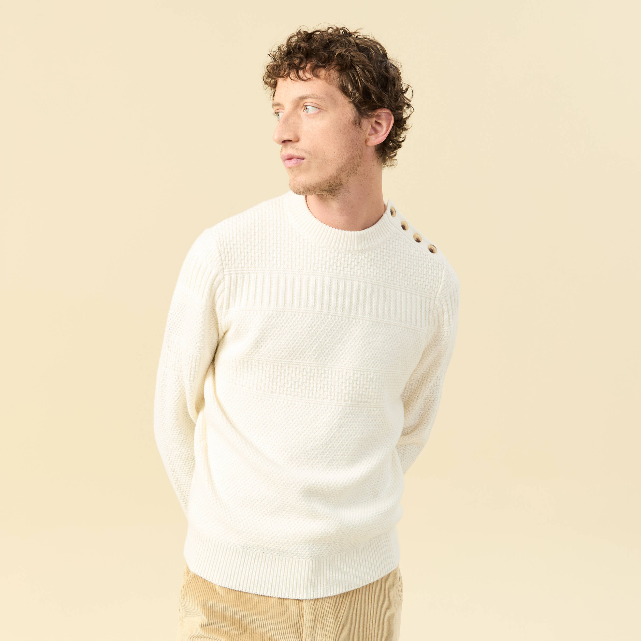 Pull col rond ecru homme