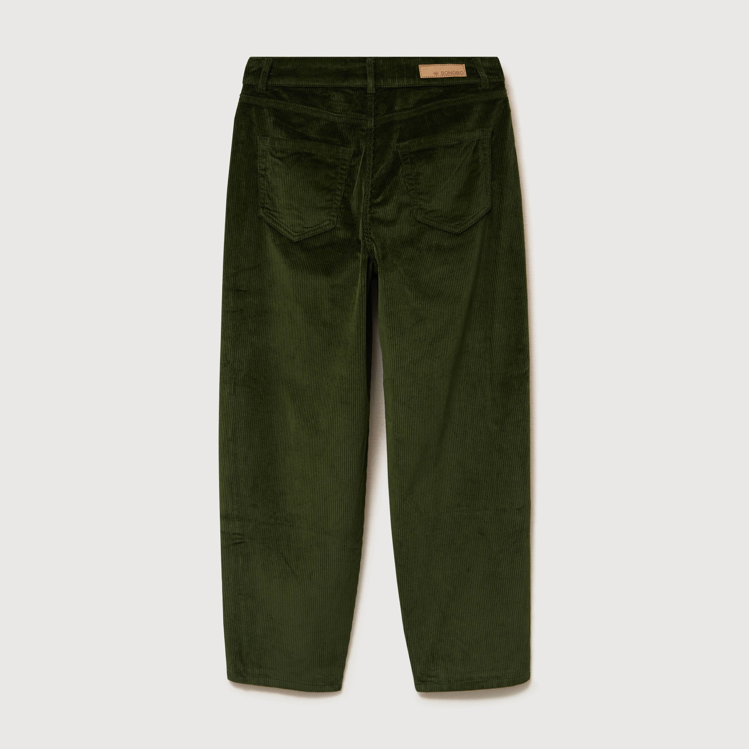 Pantalon taille haute velours resserr&eacute; vert fonc&eacute; femme