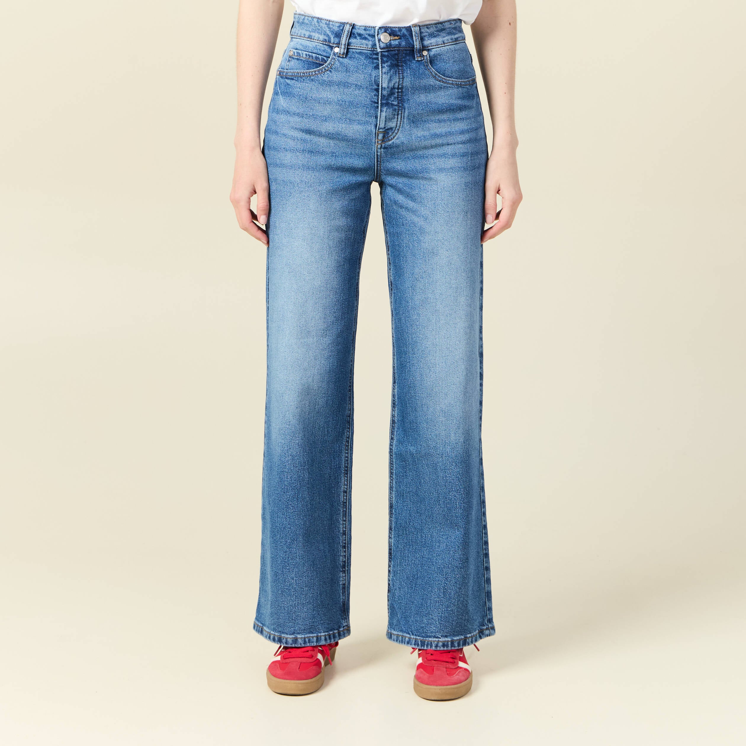 Jeans large taille haute denim stone femme