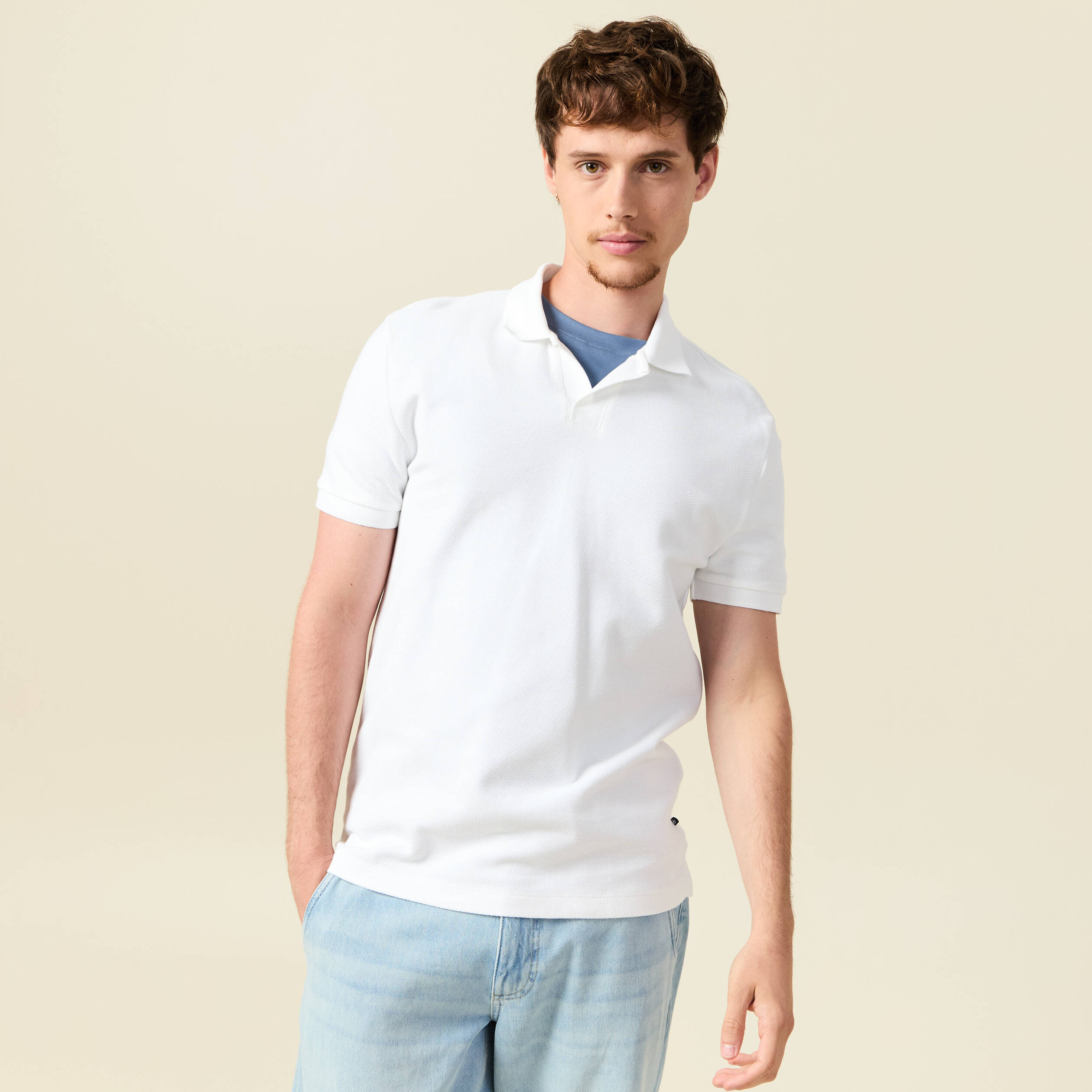 polo cintre manches courtes en coton blanc homme Polo cintré manches courtes en coton blanc homme