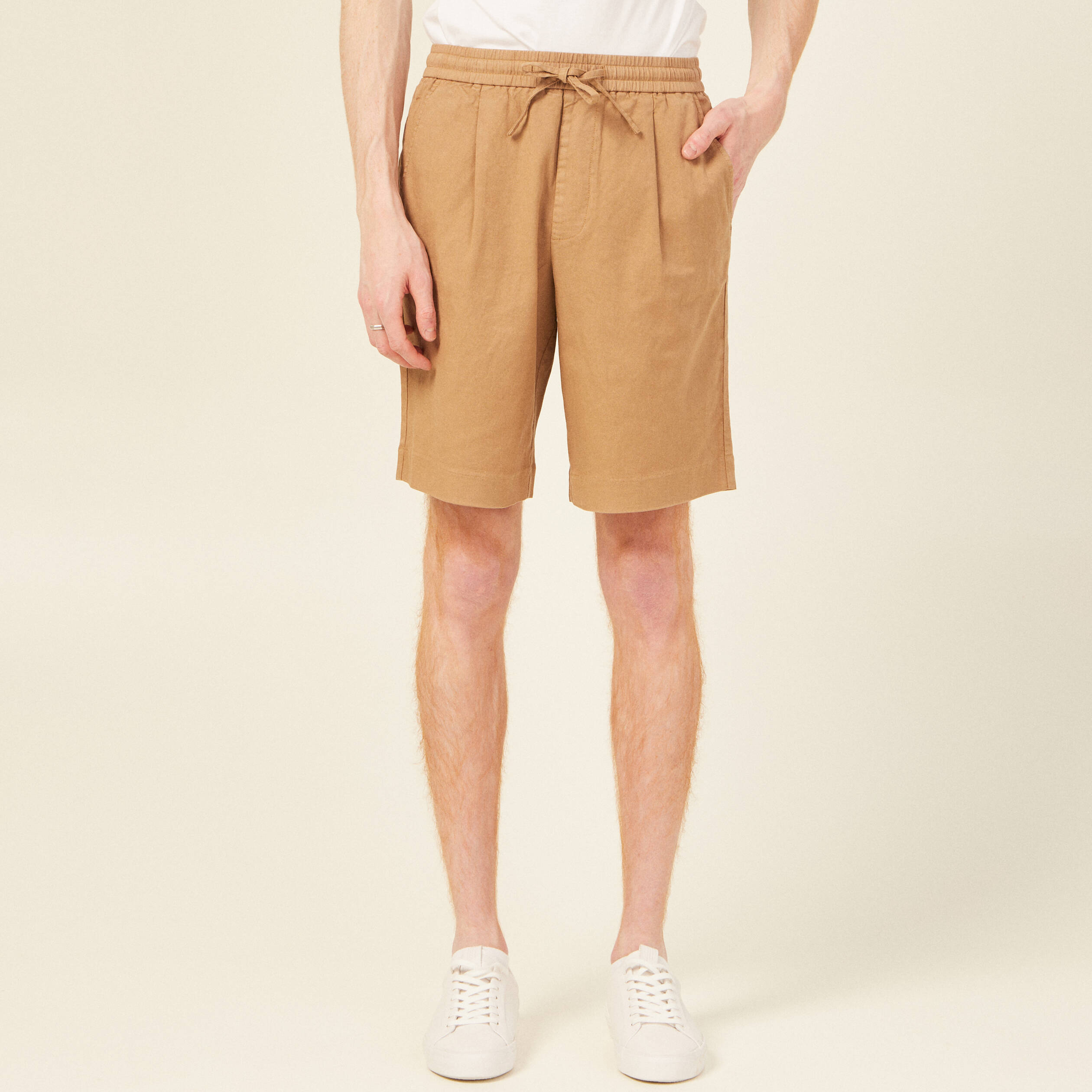 Bermuda coupe large beige homme