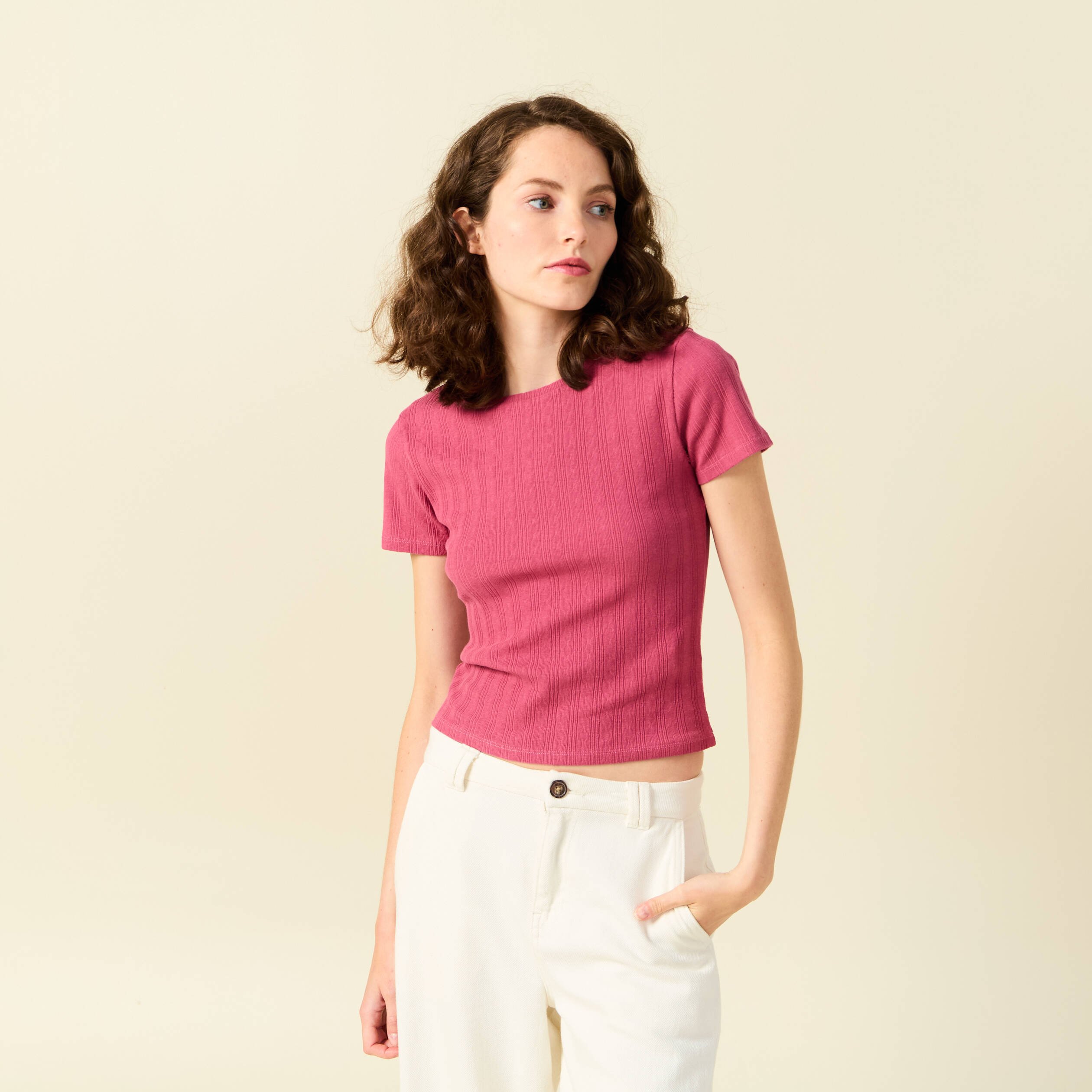 T-shirt manches courtes vieux rose femme