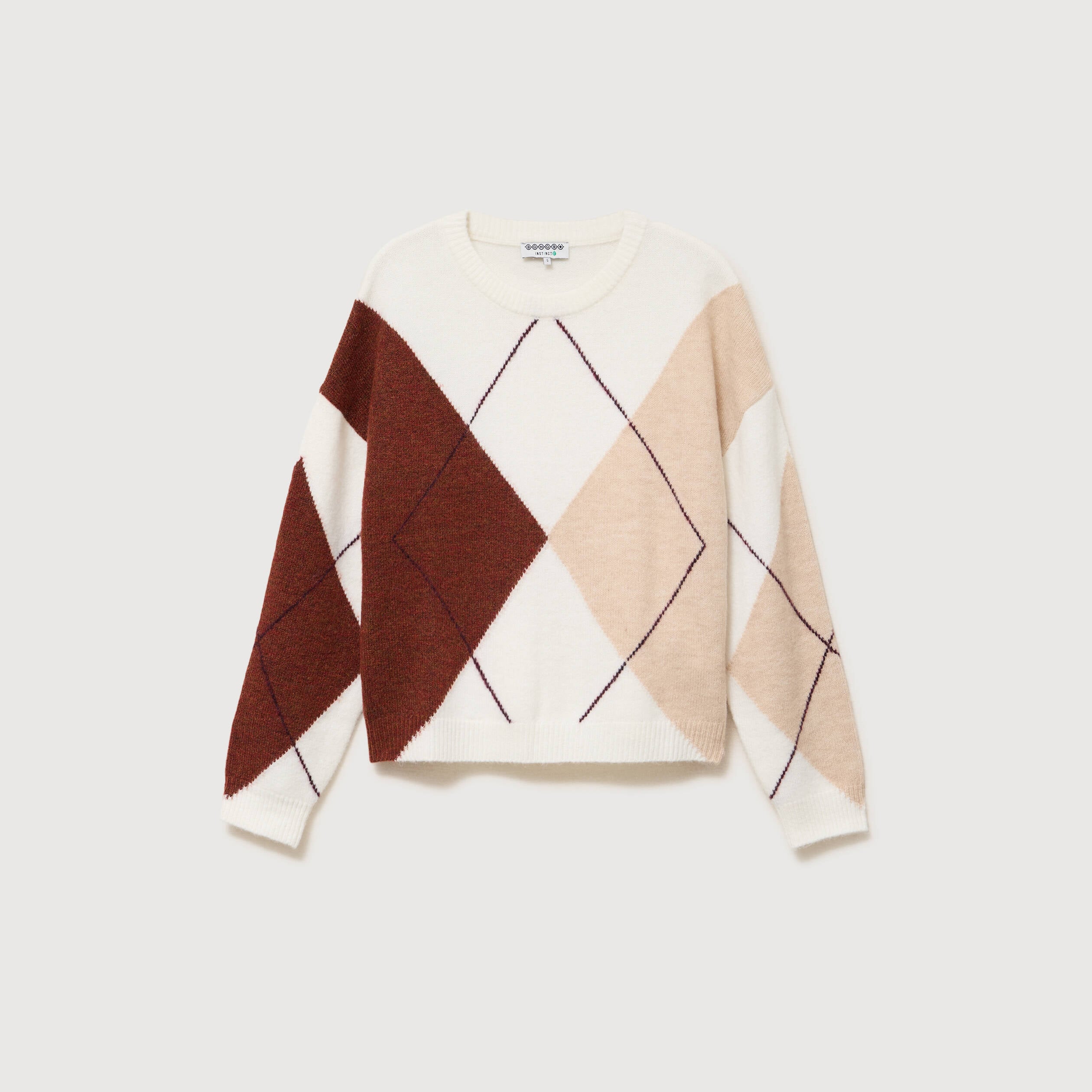 Pull col rond manches longues ecru femme