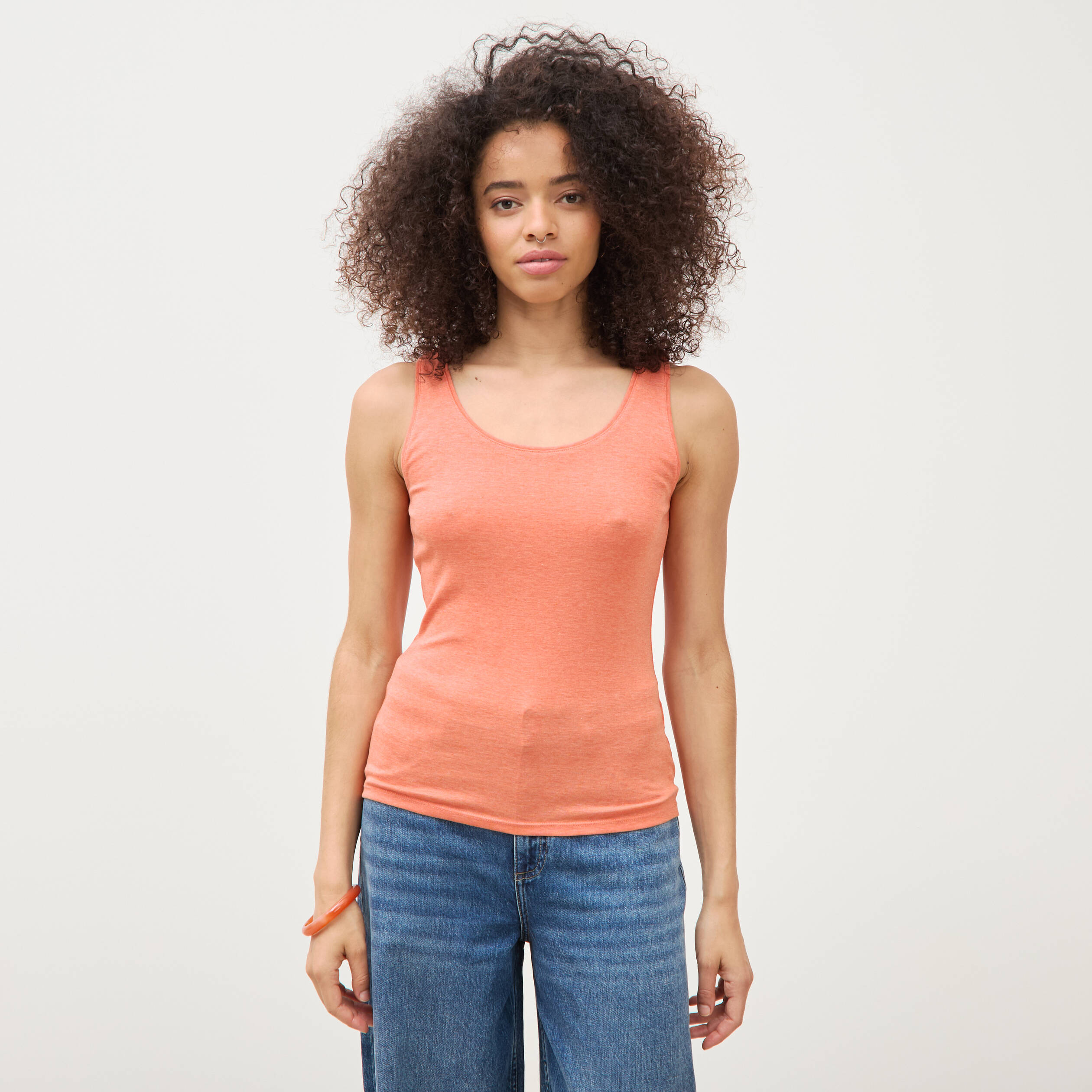 D&eacute;bardeur cintr&eacute; d&eacute;collet&eacute; sans manches rose corail femme
