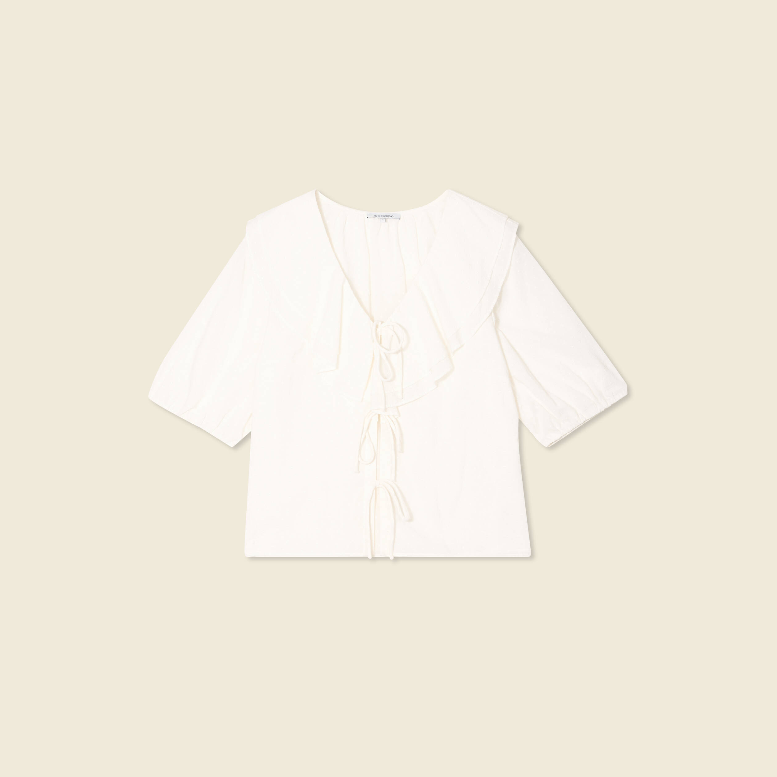 blouse manches courtes nouee ecru femme Blouse manches courtes nouée ecru femme