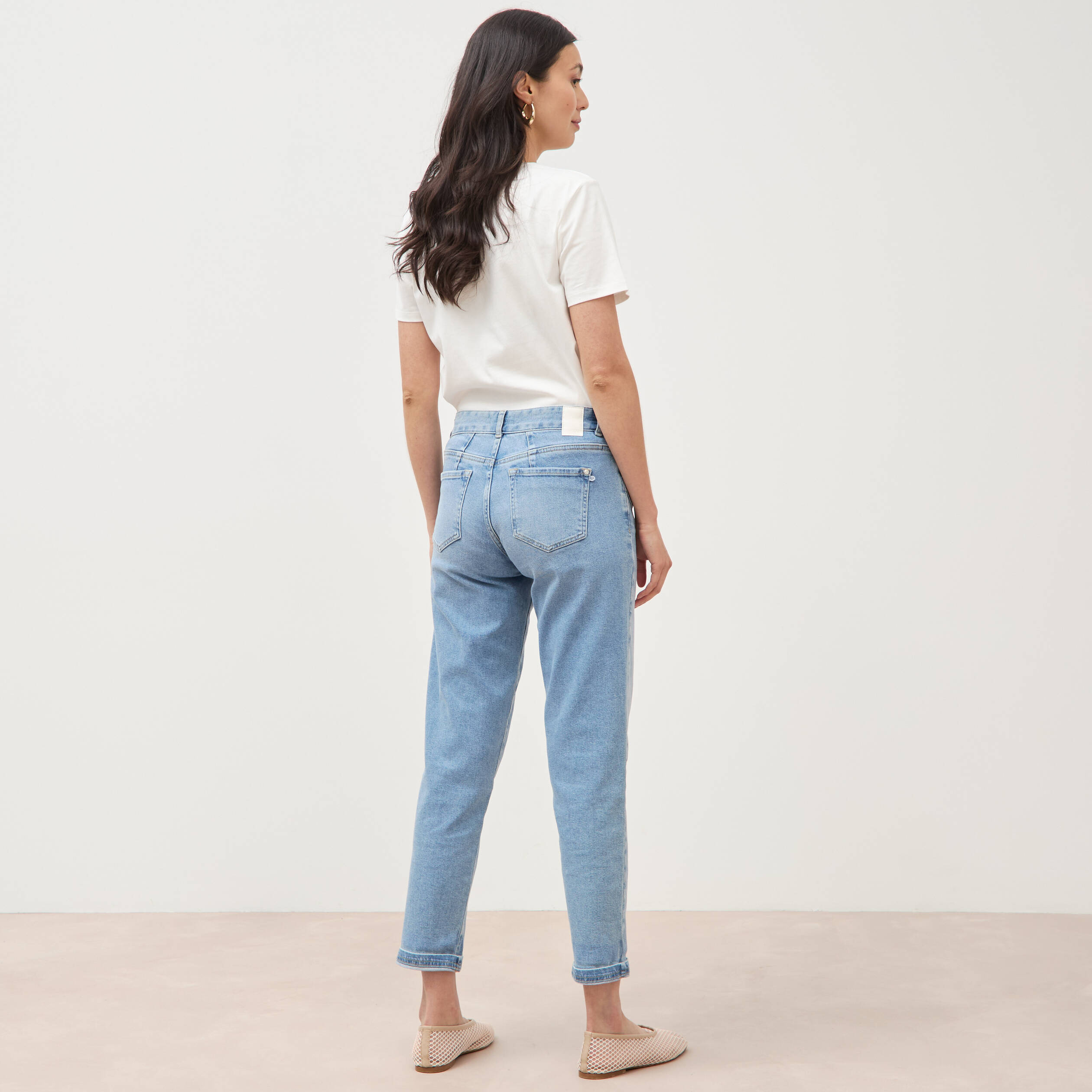 Jeans girlfriend 5 poches denim used femme