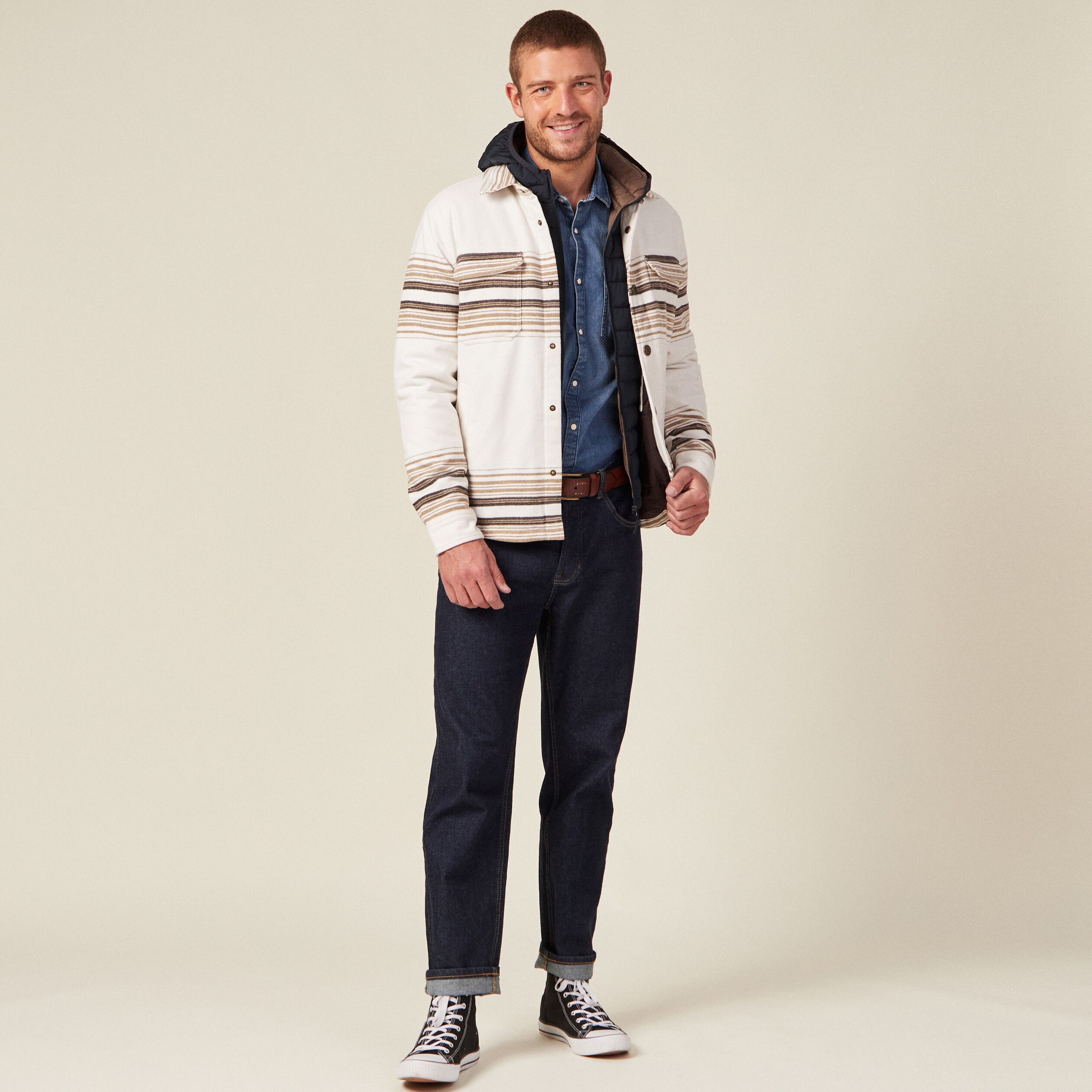 Doudoune droite à capuche bleu marine homme