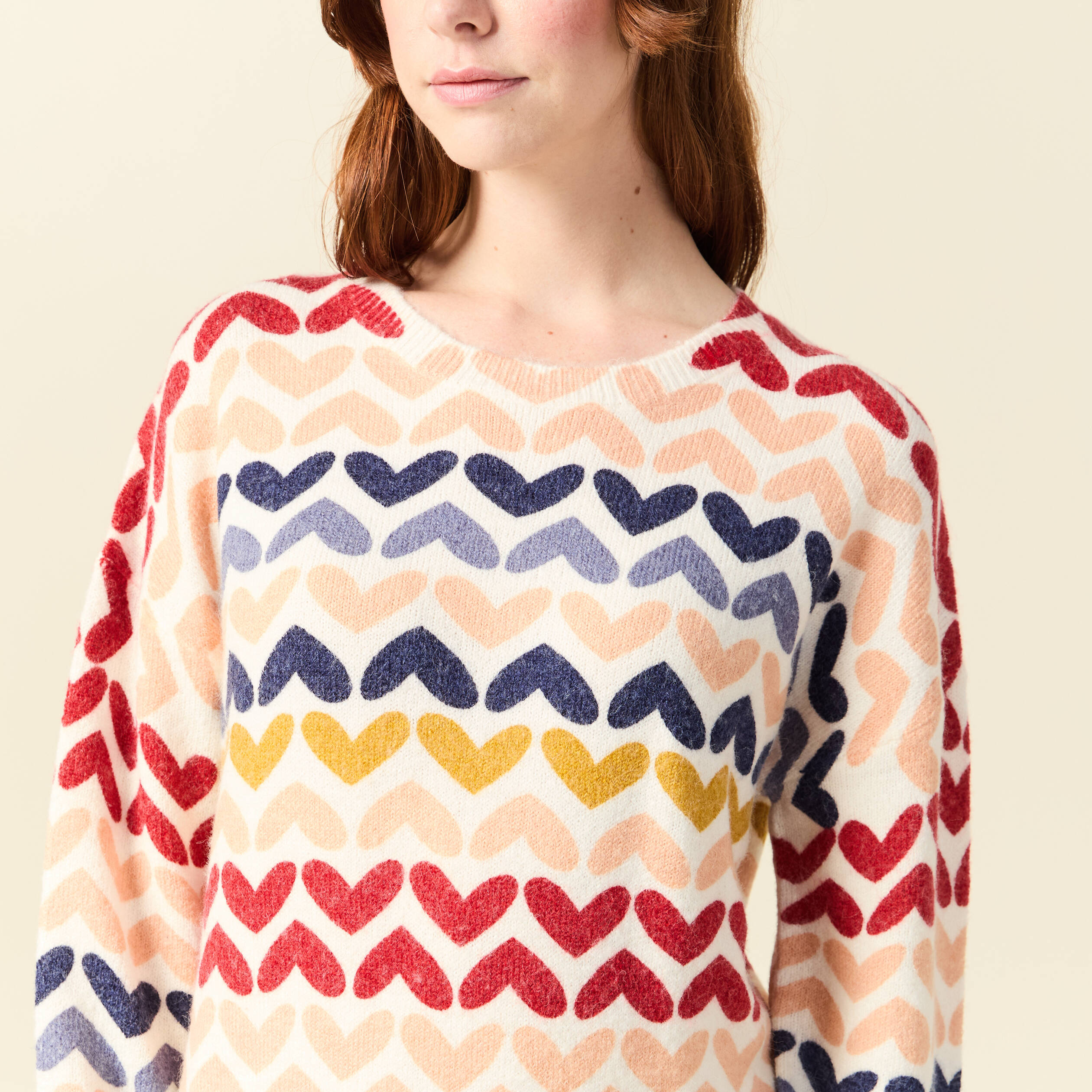 Pull col rond manches longues ecru femme