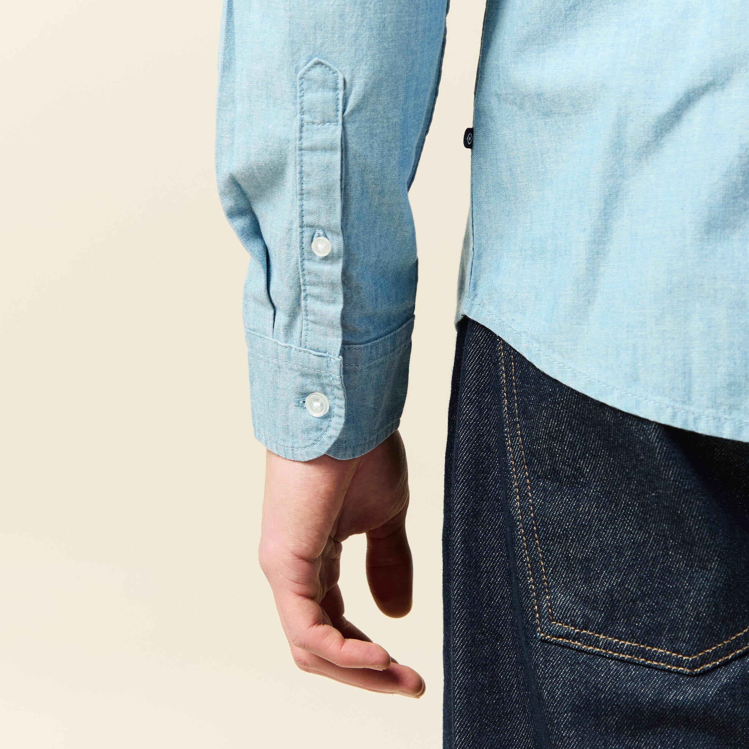 Chemise en coton manches longues denim bleach homme