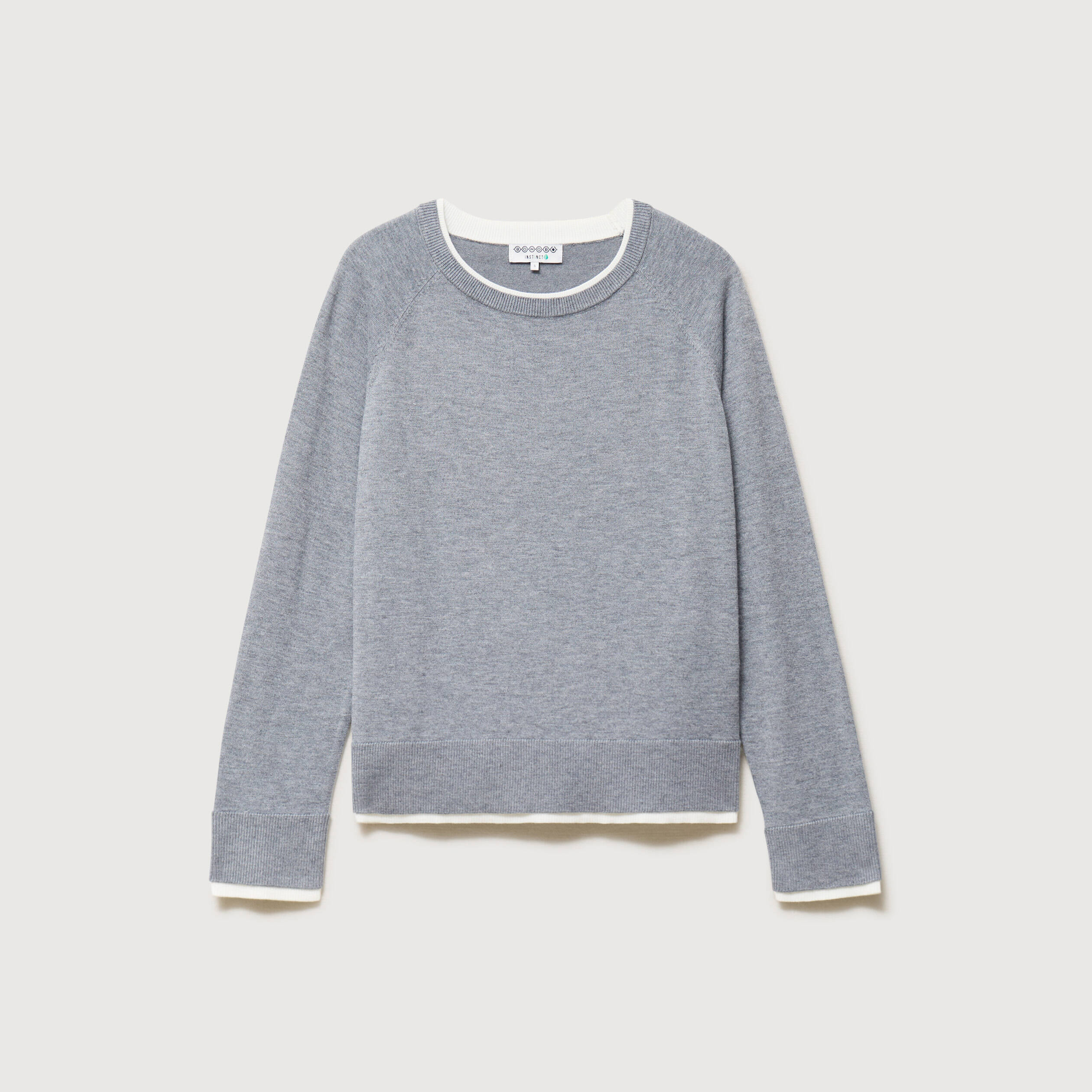 Pull droit col rond manches longues gris clair femme