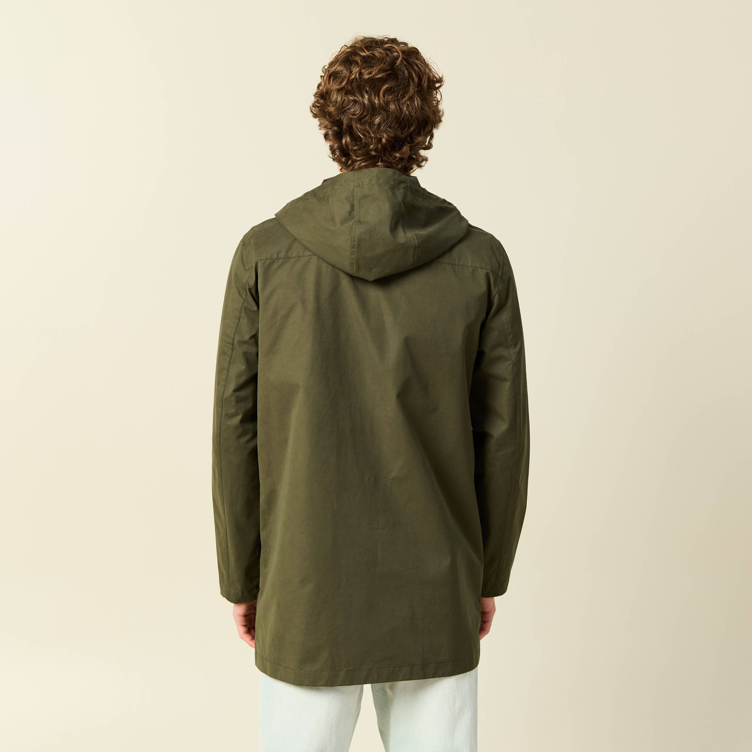 Parka d&eacute;perlante droite mi-longue vert kaki homme