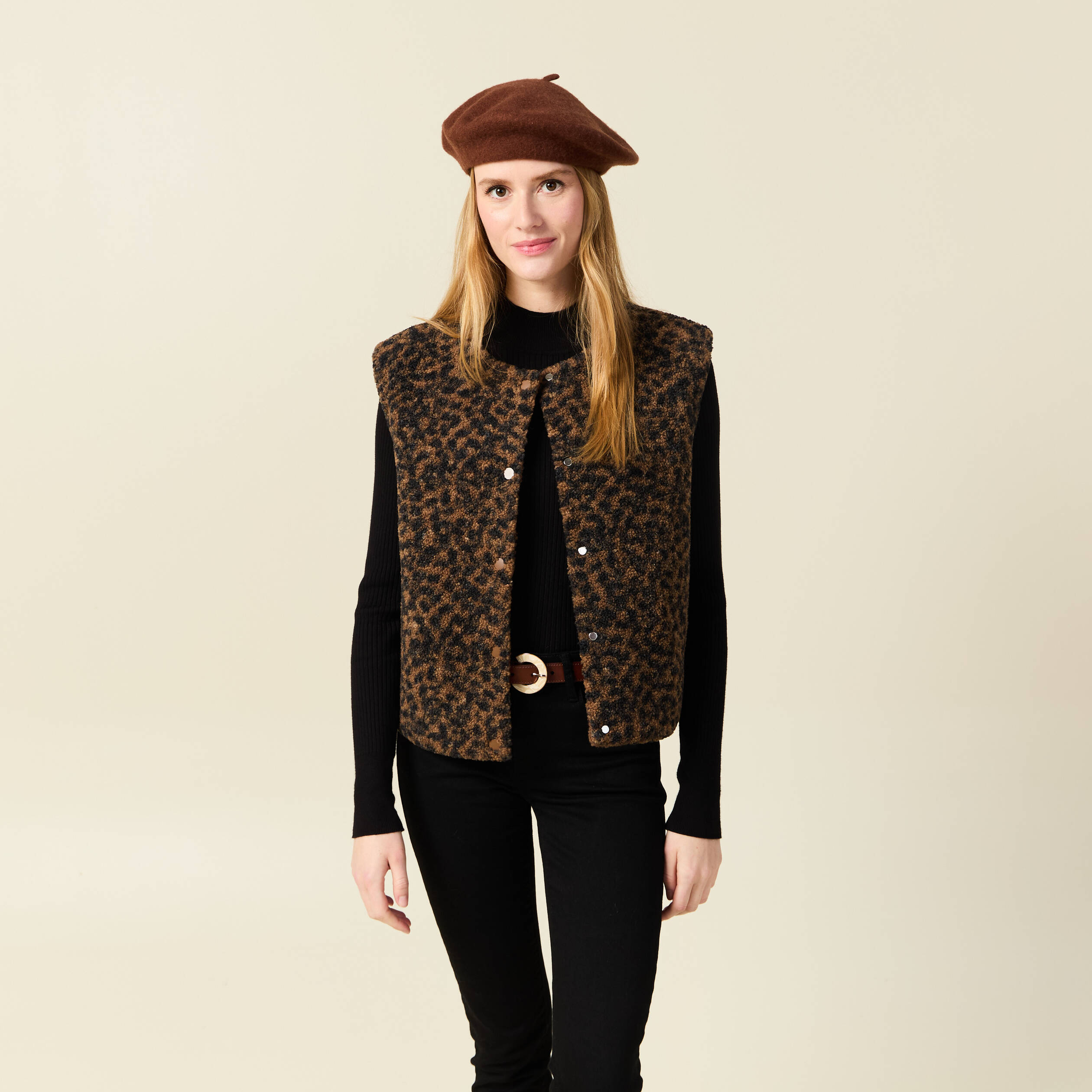 Gilet sans manches r&eacute;versible camel femme