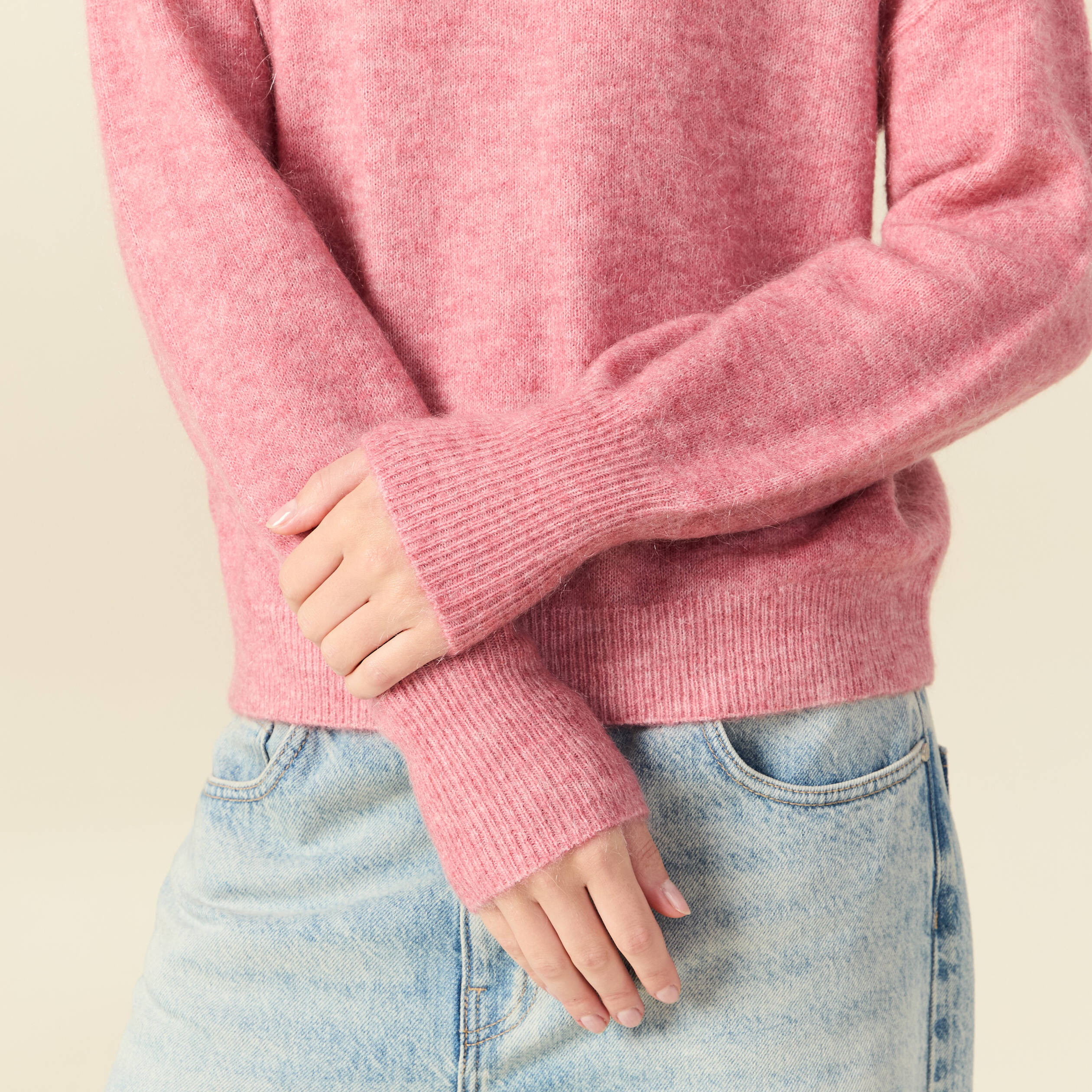 Pull col rond manches longues mauve femme
