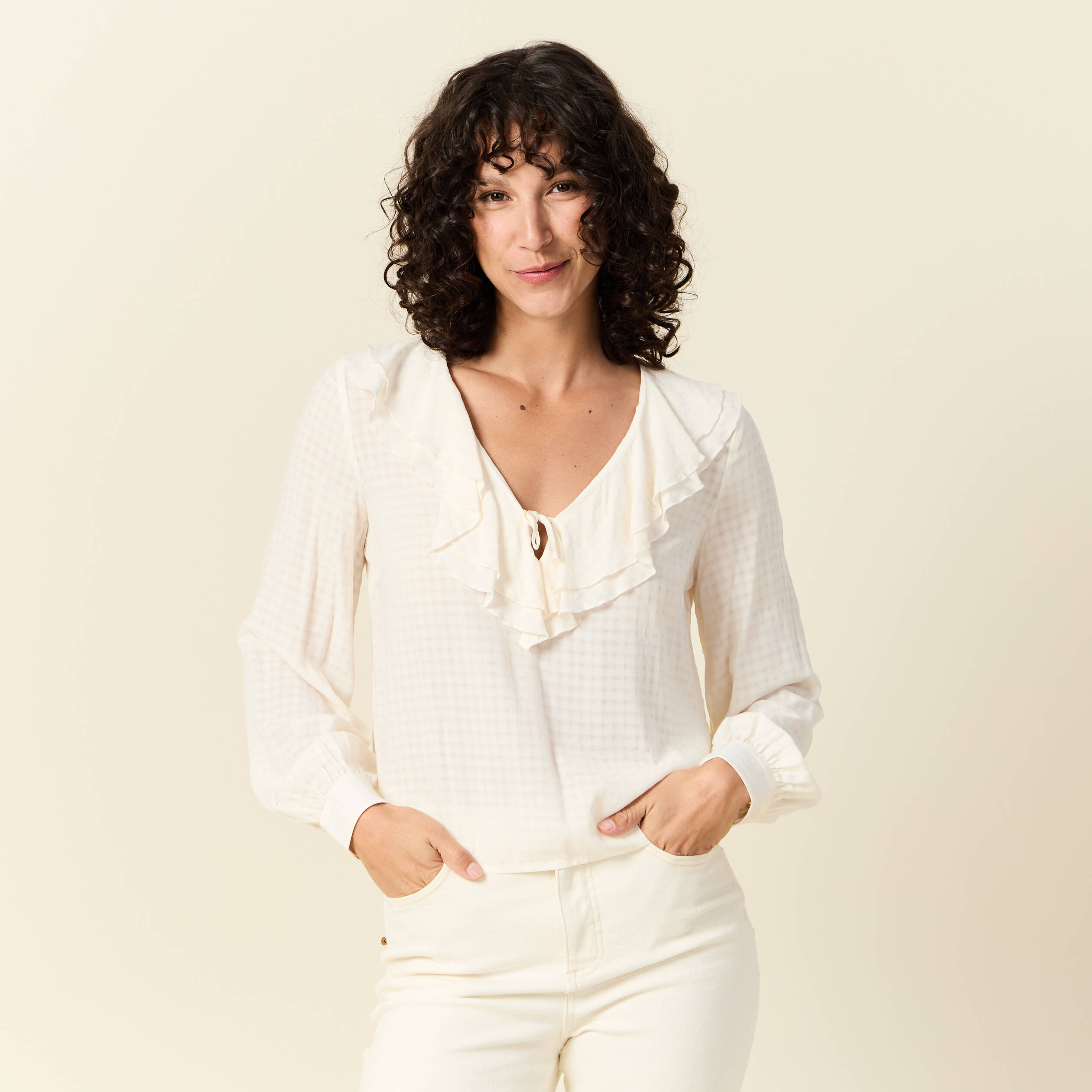 blouse manches longues creme femme Blouse manches longues creme femme