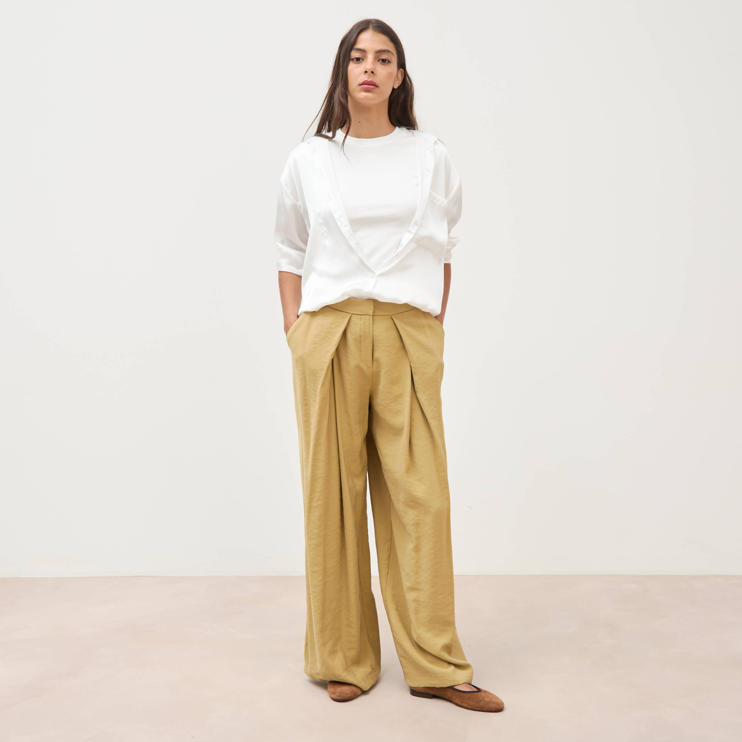 Pantalon loose taille standard camel femme