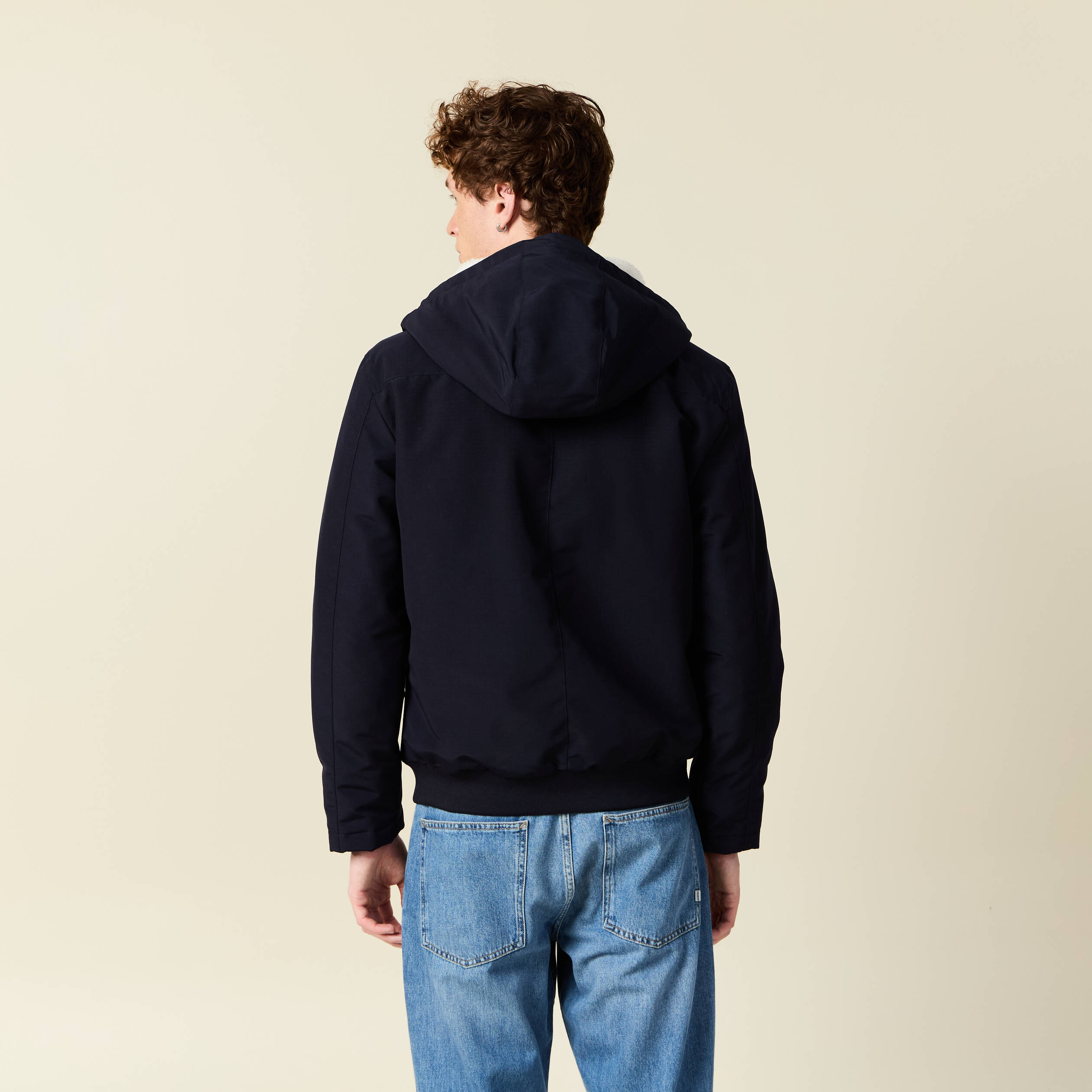 Parka courte &agrave; capuche bleu fonc&eacute; homme