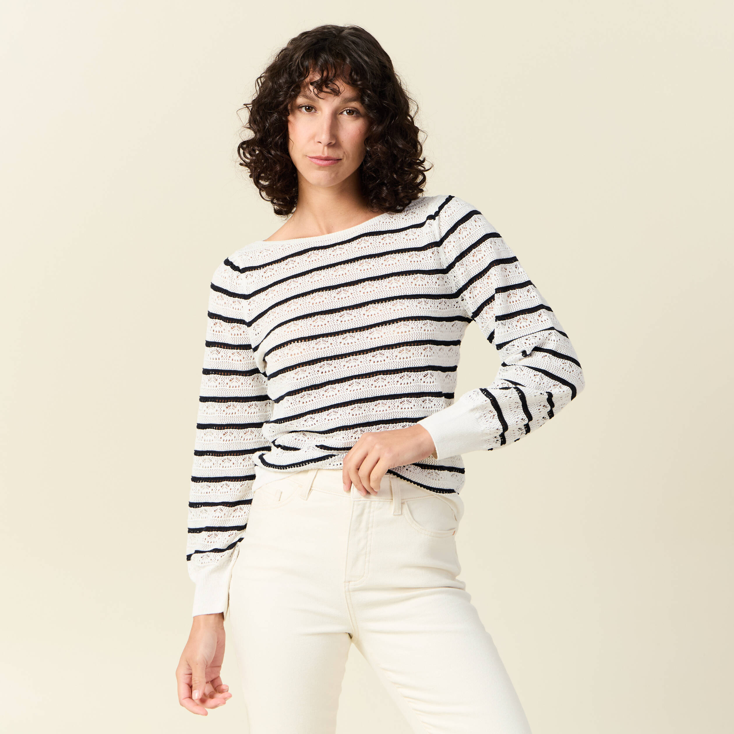 pull manches longues ajoure ecru femme Pull manches longues ajouré ecru femme