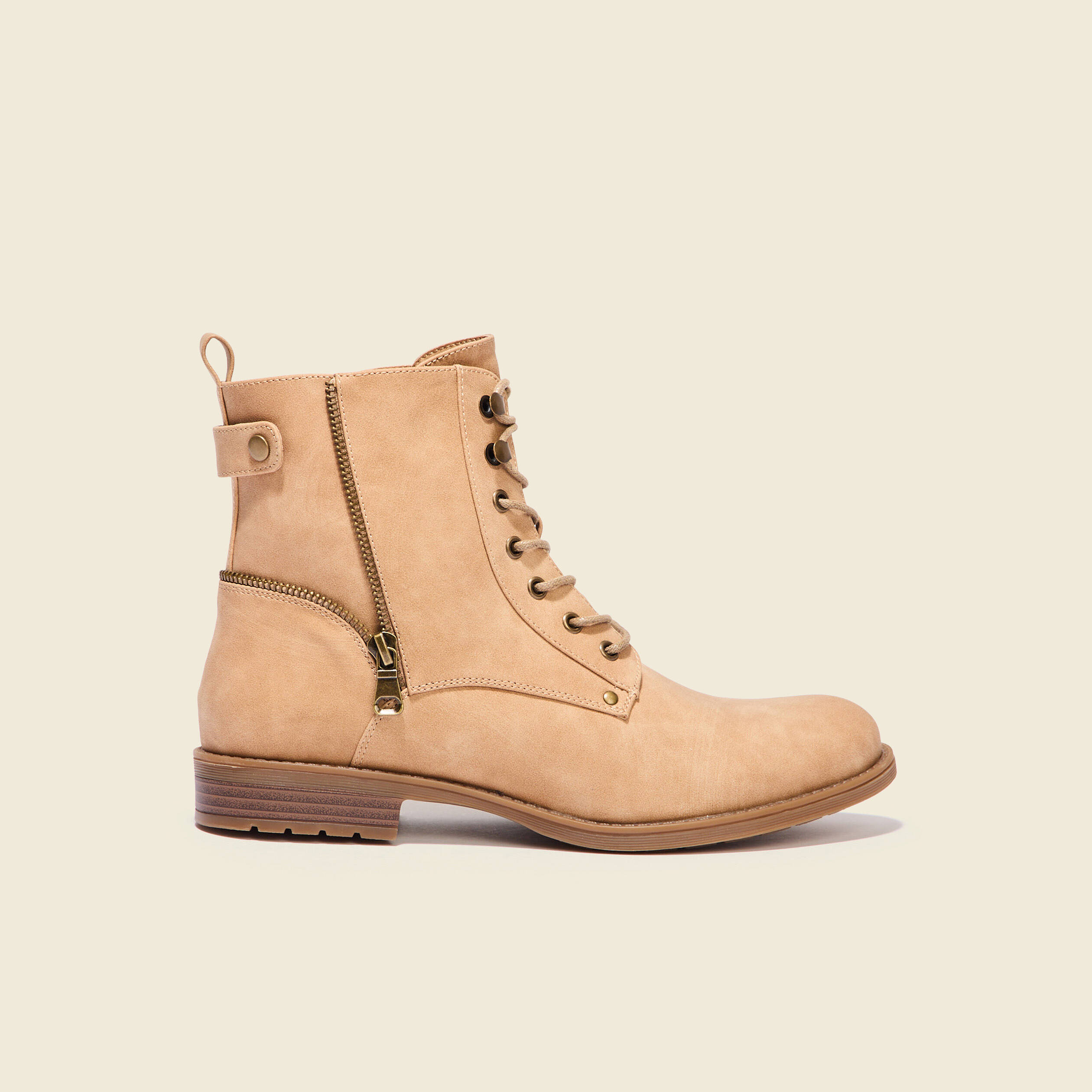 bottines avec details zippes beige femme Bottines avec détails zippés beige femme