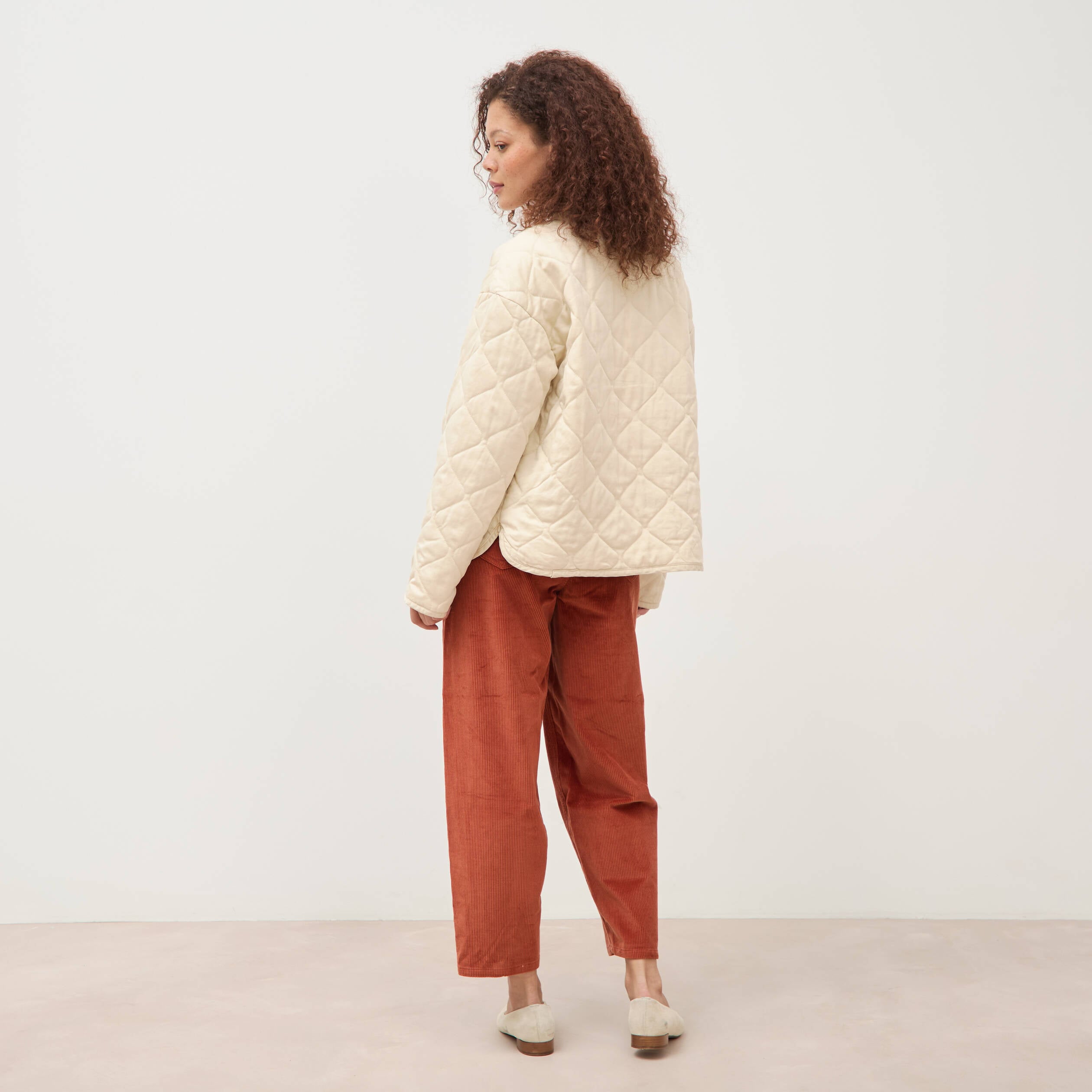 Veste oversize manches longues doubl&eacute;e creme femme