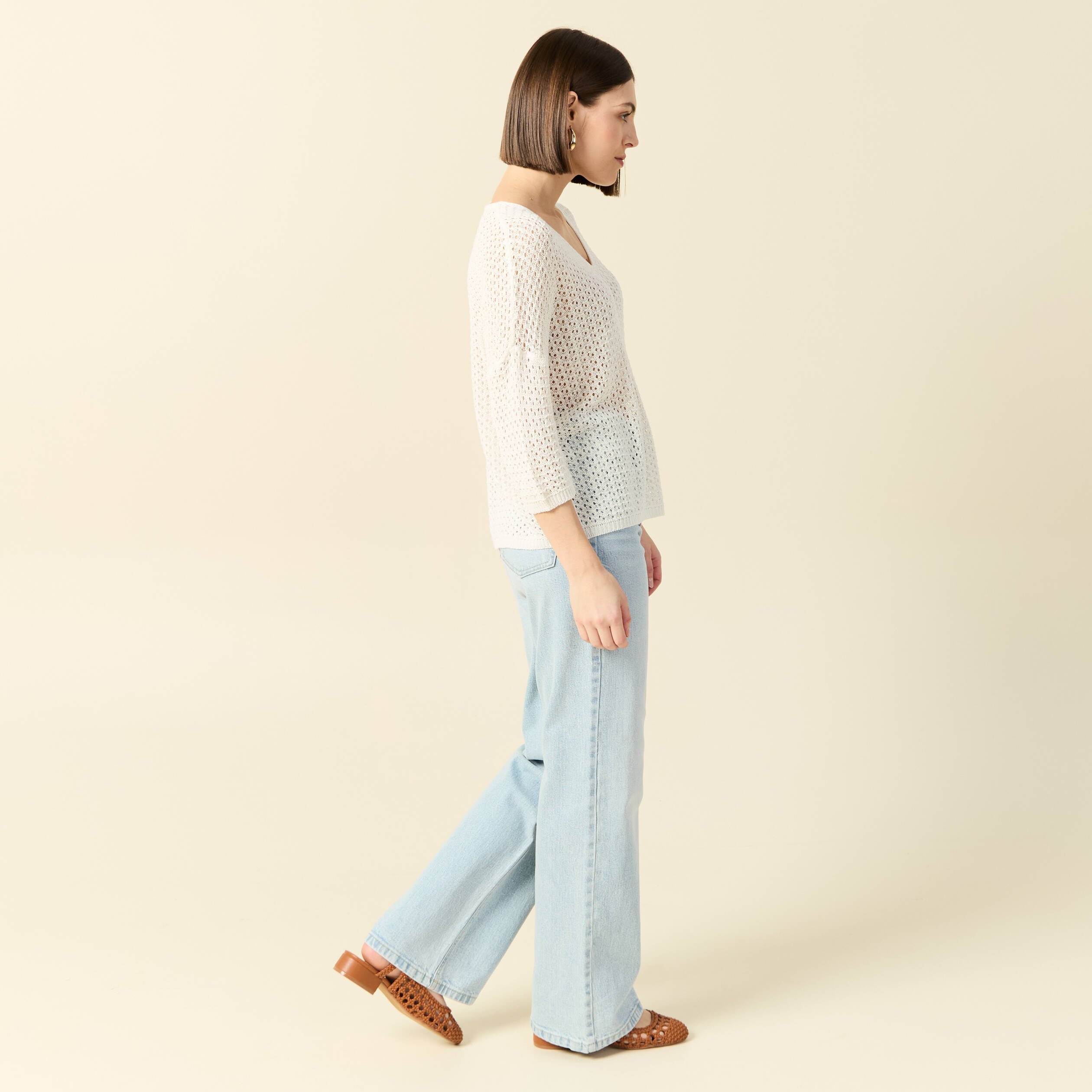 pull col en v eco responsable ecru femme Pull col en V éco-responsable ecru femme