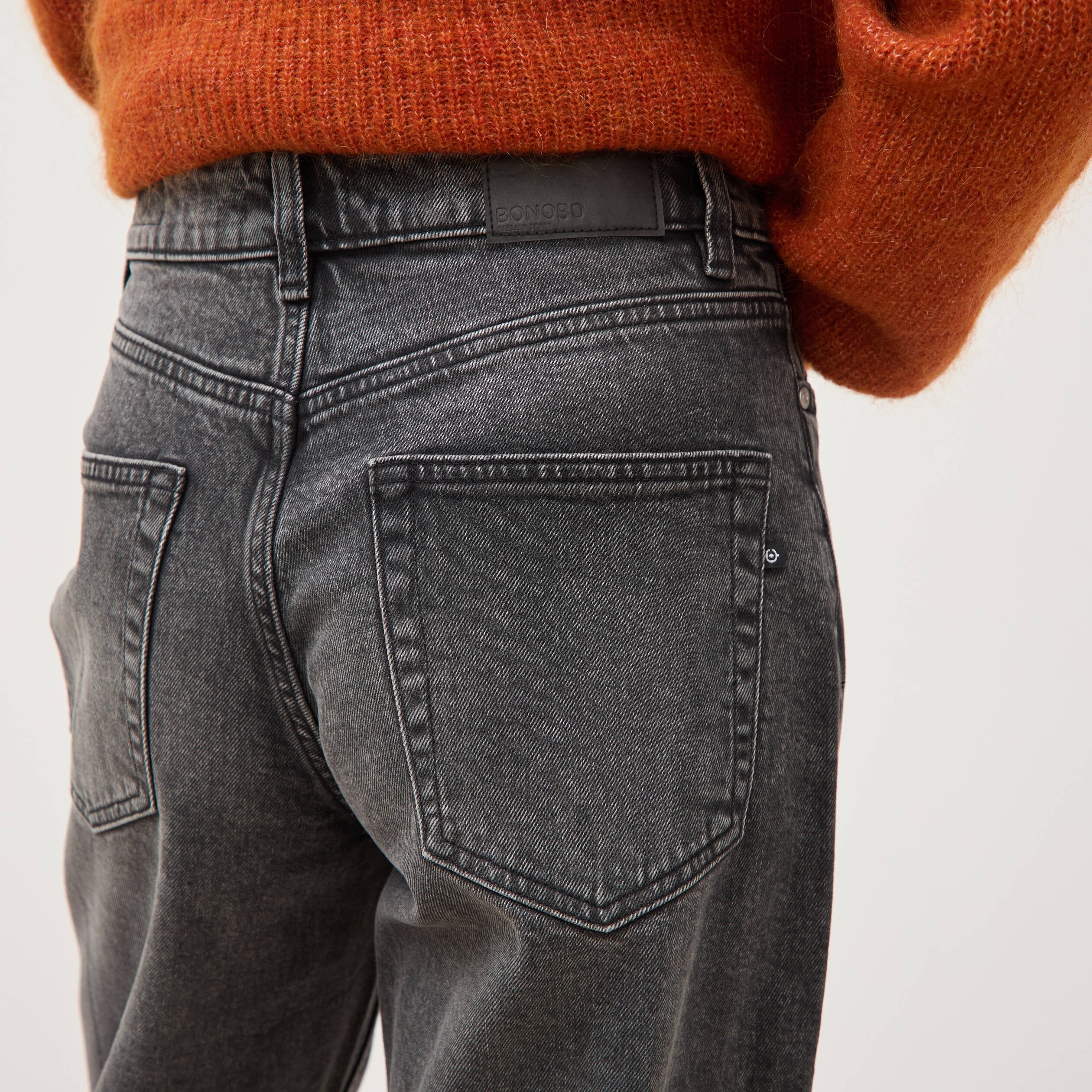 Jeans straight taille standard denim gris femme