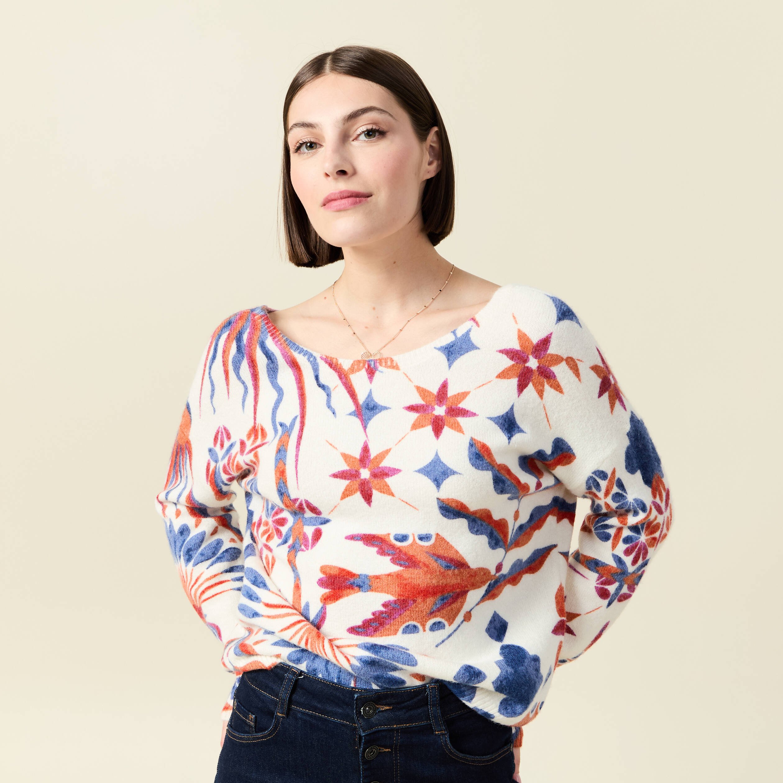 pull col rond manches longues ecru femme Pull col rond manches longues ecru femme