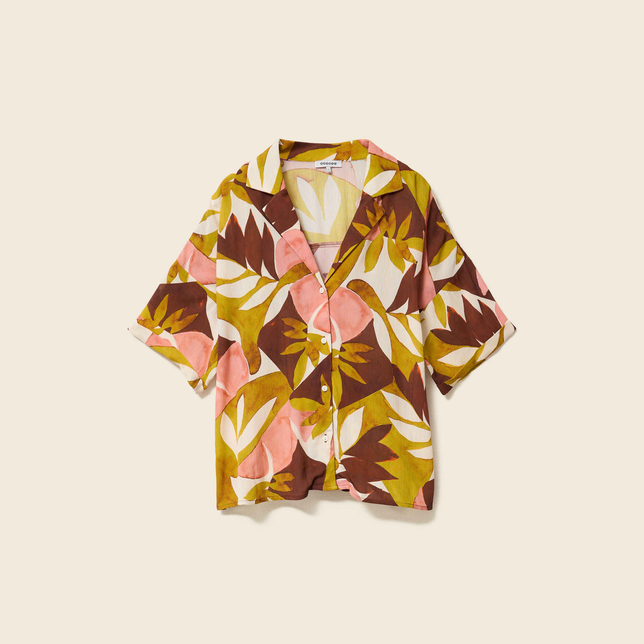 chemise manches courtes col cubain marron cognac femme Chemise manches courtes col cubain marron cognac femme