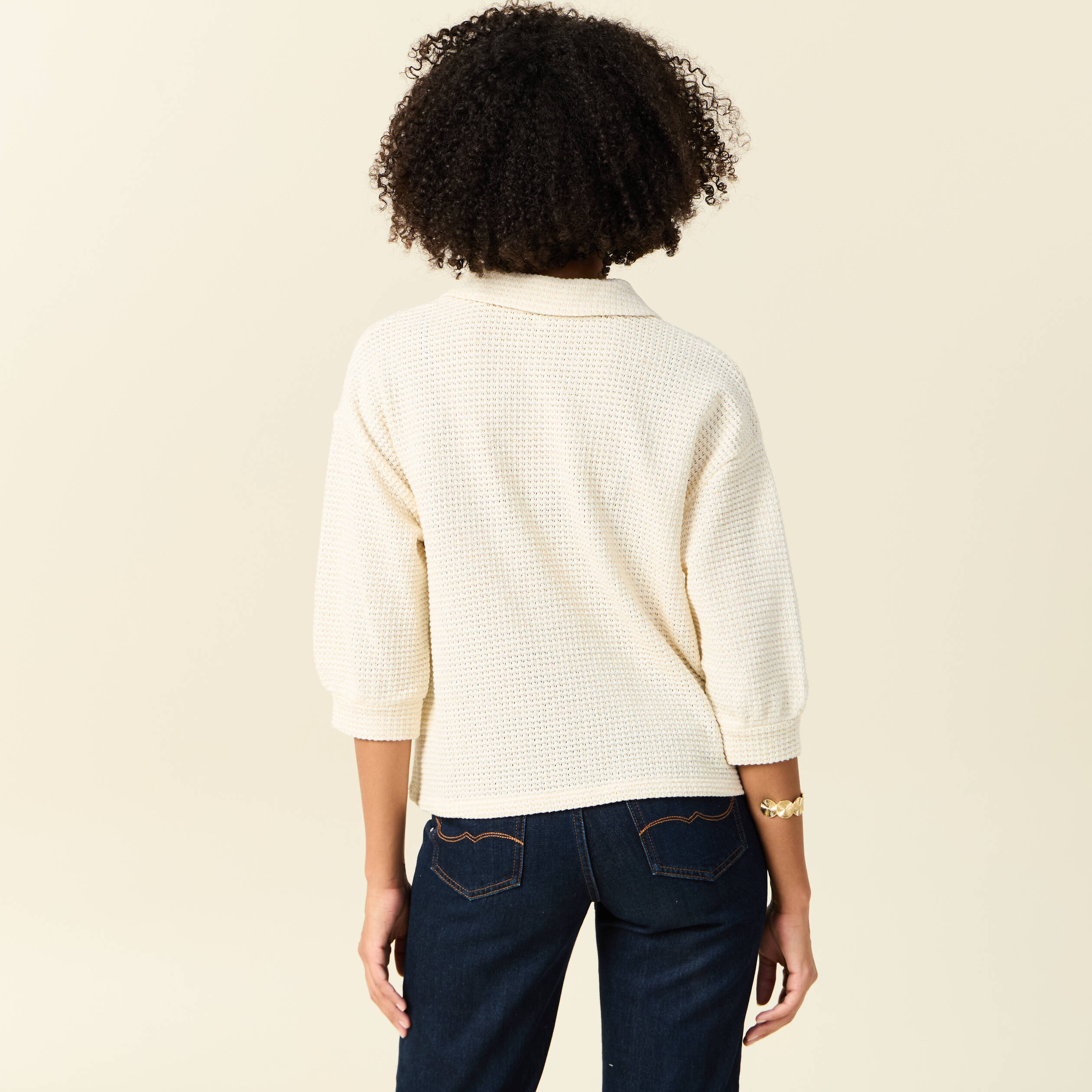 Polo manches 3/4 brillant ecru femme