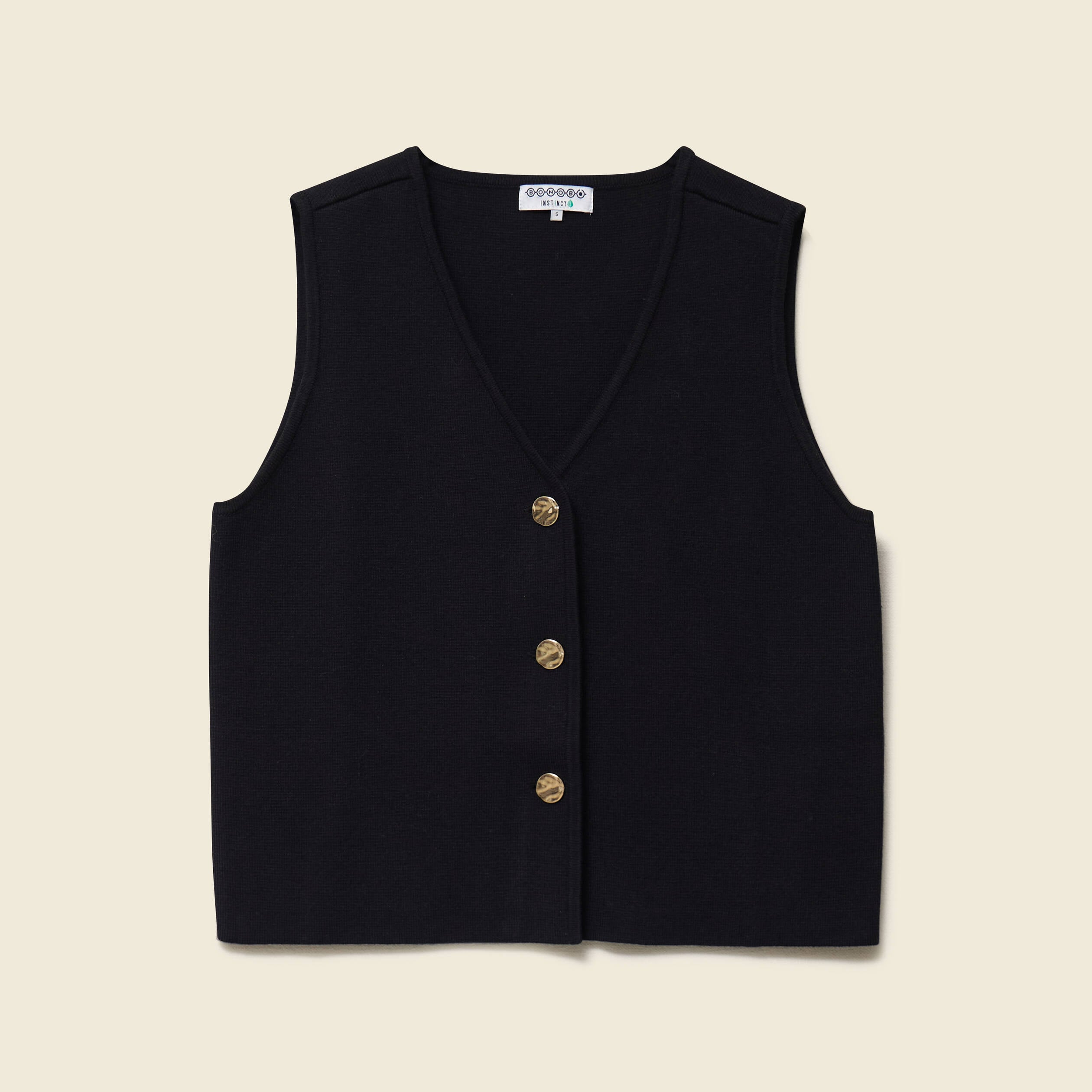 Gilet droit court sans manches col v noir femme