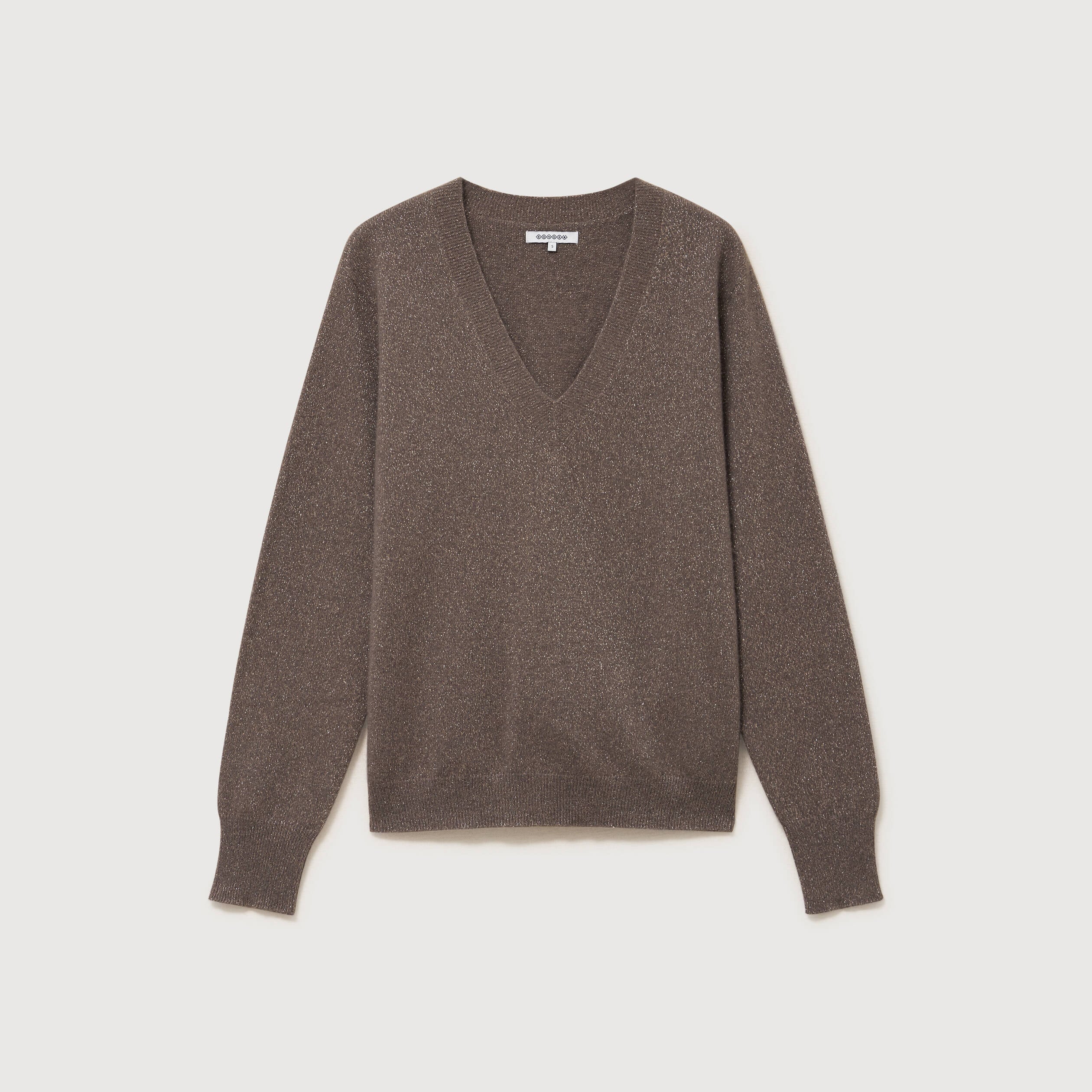 Pull droit col v manches longues taupe femme