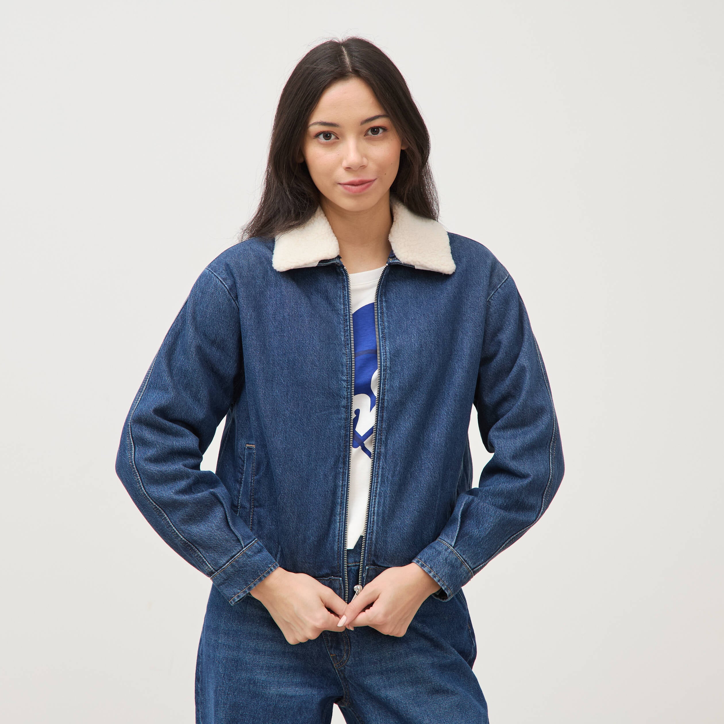 Blouson oversize en jeans doubl&eacute; denim stone femme