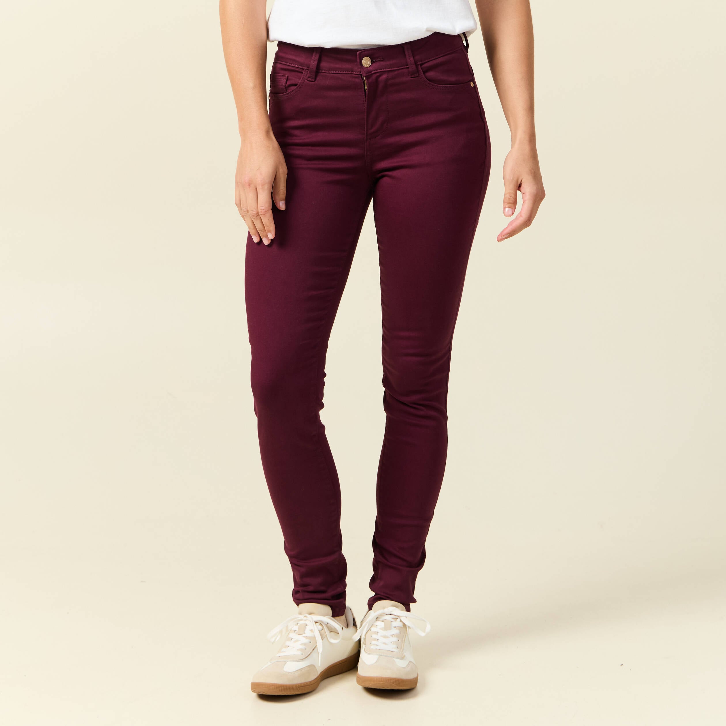 Pantalon skinny push-up taille standard prune femme